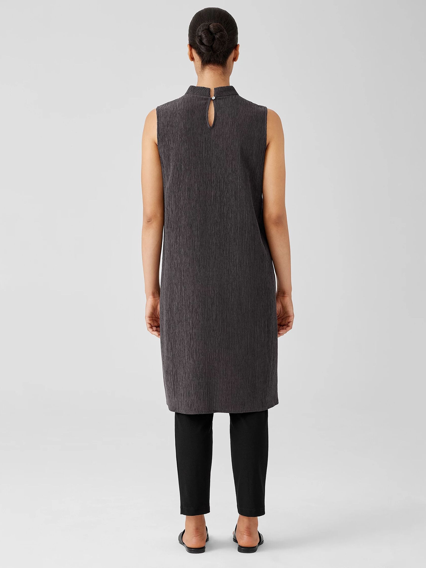 Woven Pliss&eacute; Mock Neck Dress