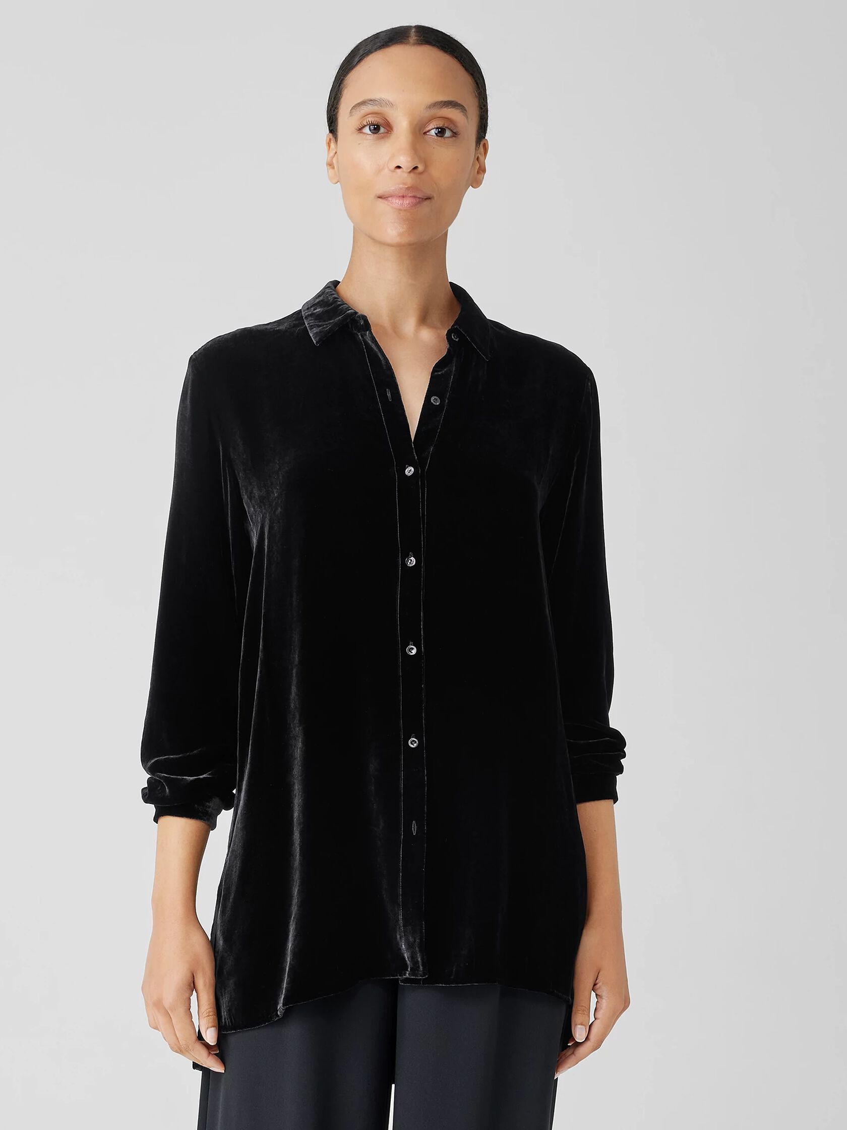 Velvet Classic Collar Long Shirt