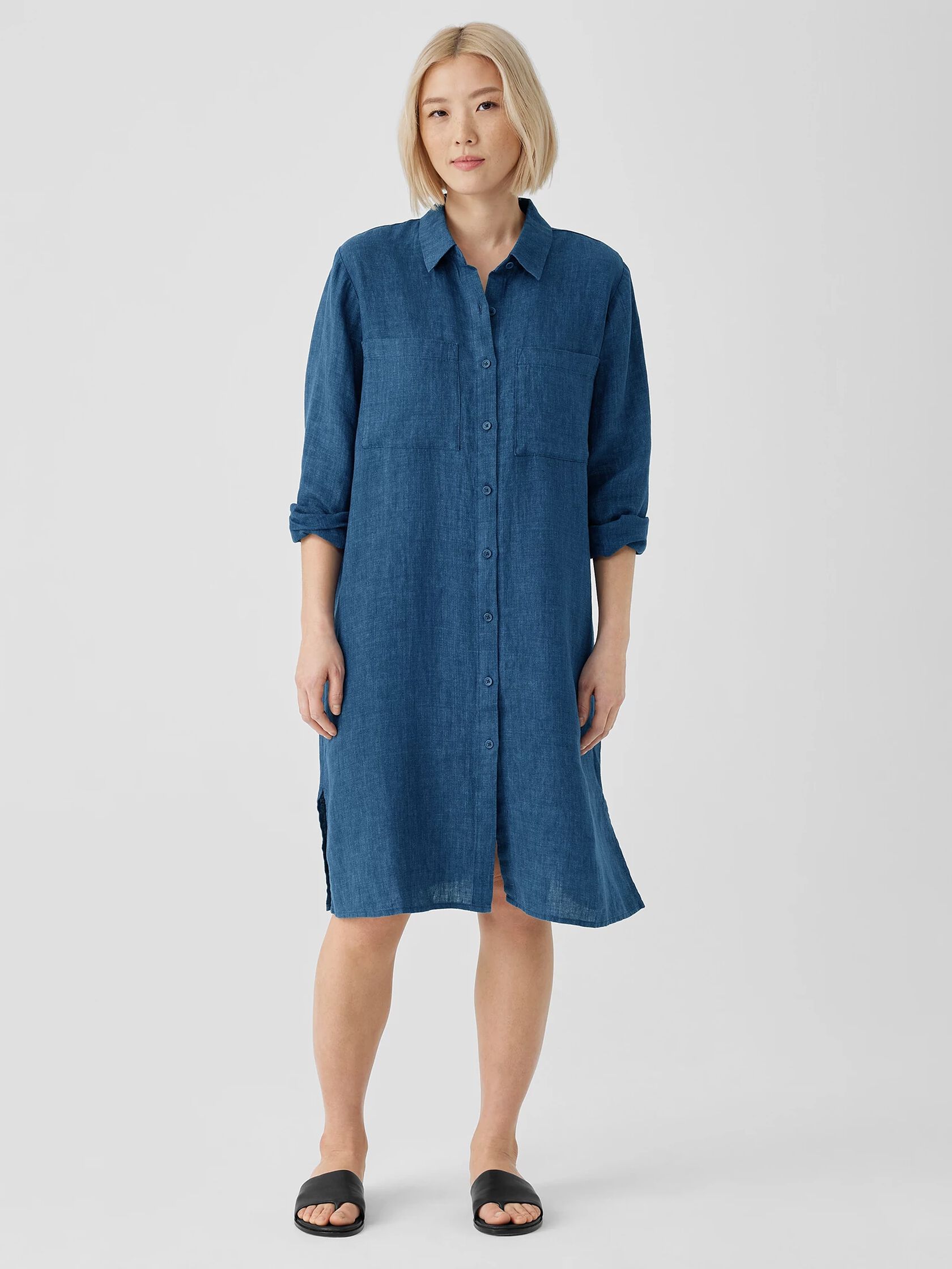 Washed Organic Linen Delave Shirtdress