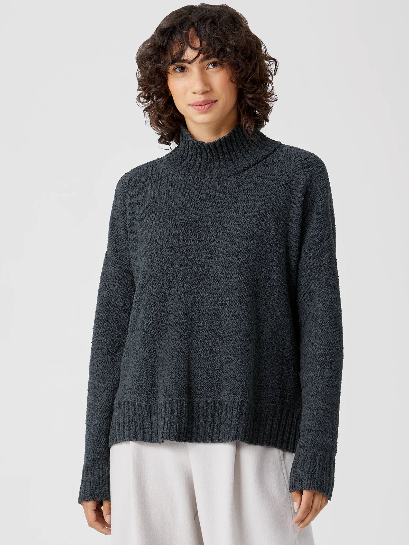 Peruvian Organic Cotton Boucle Turtleneck Box-Top