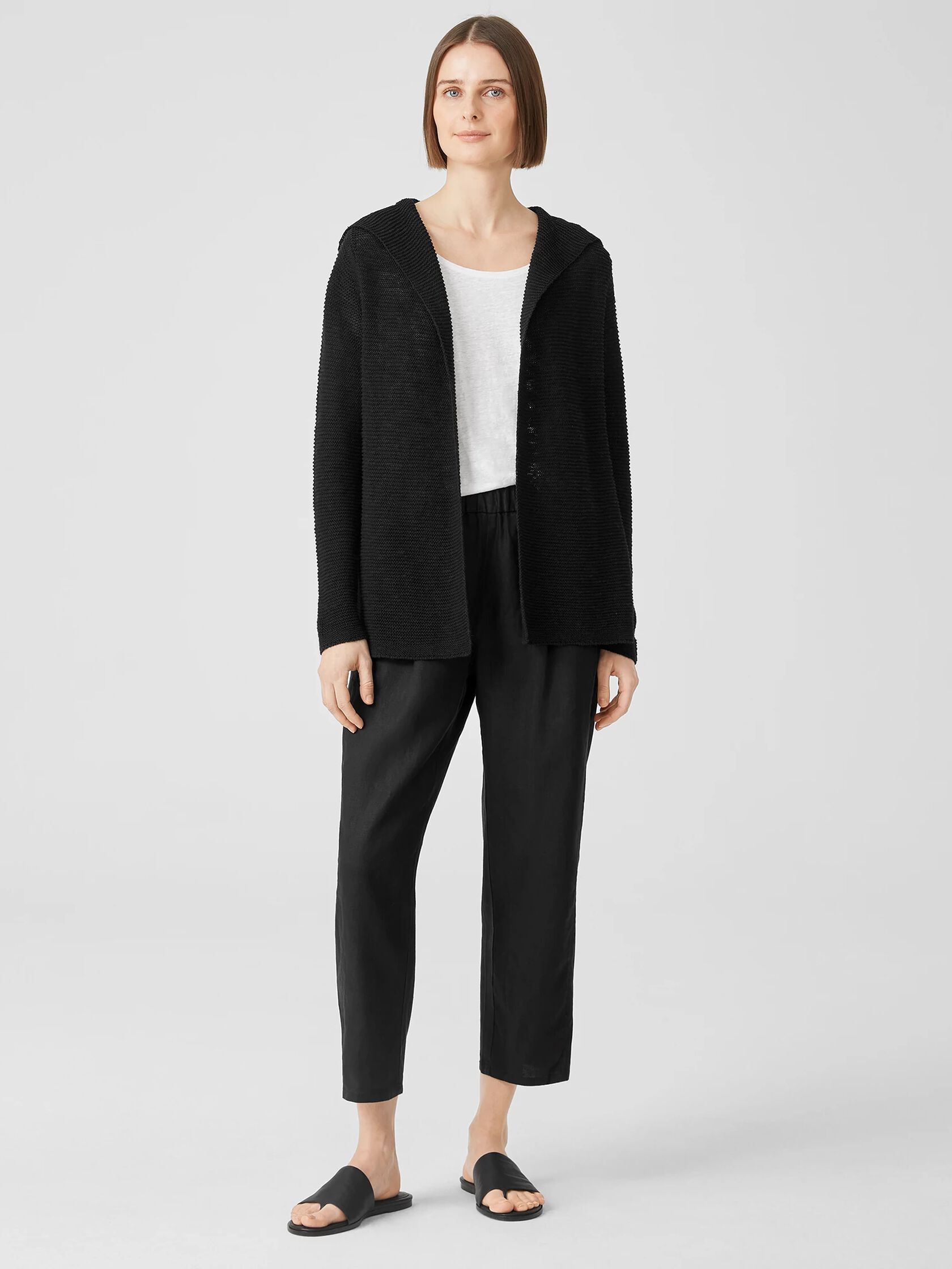 Organic Cotton Linen Slub Hooded Cardigan