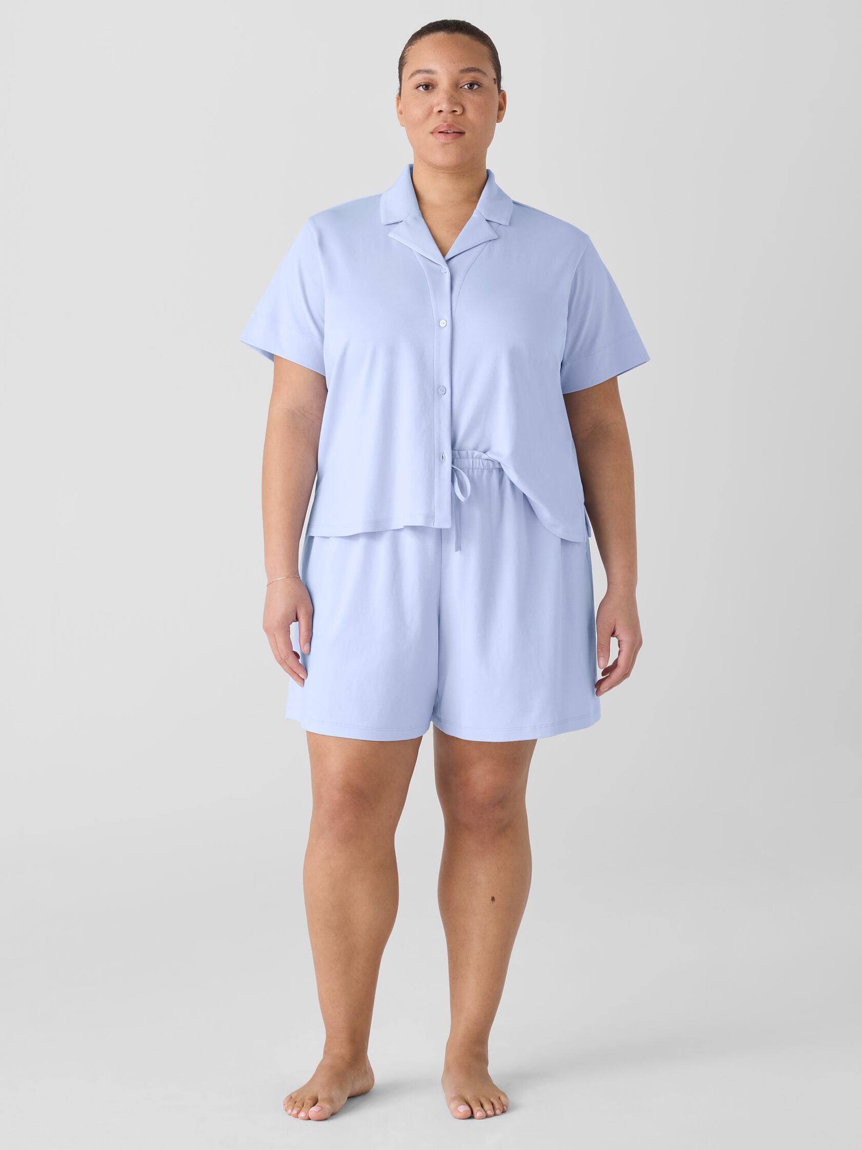 Organic Cotton Interlock Notch Collar Sleep Shirt