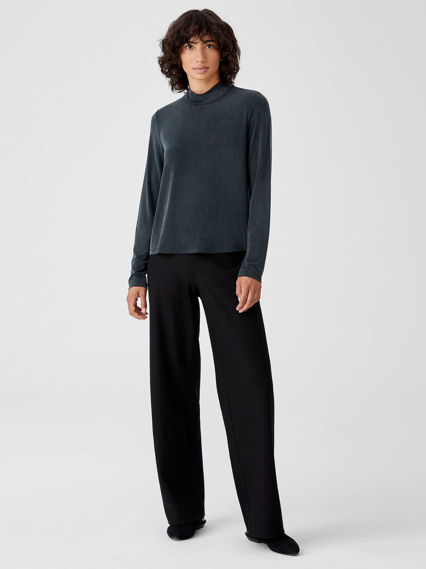 Sandwashed Cupro Knit Mock Neck Top