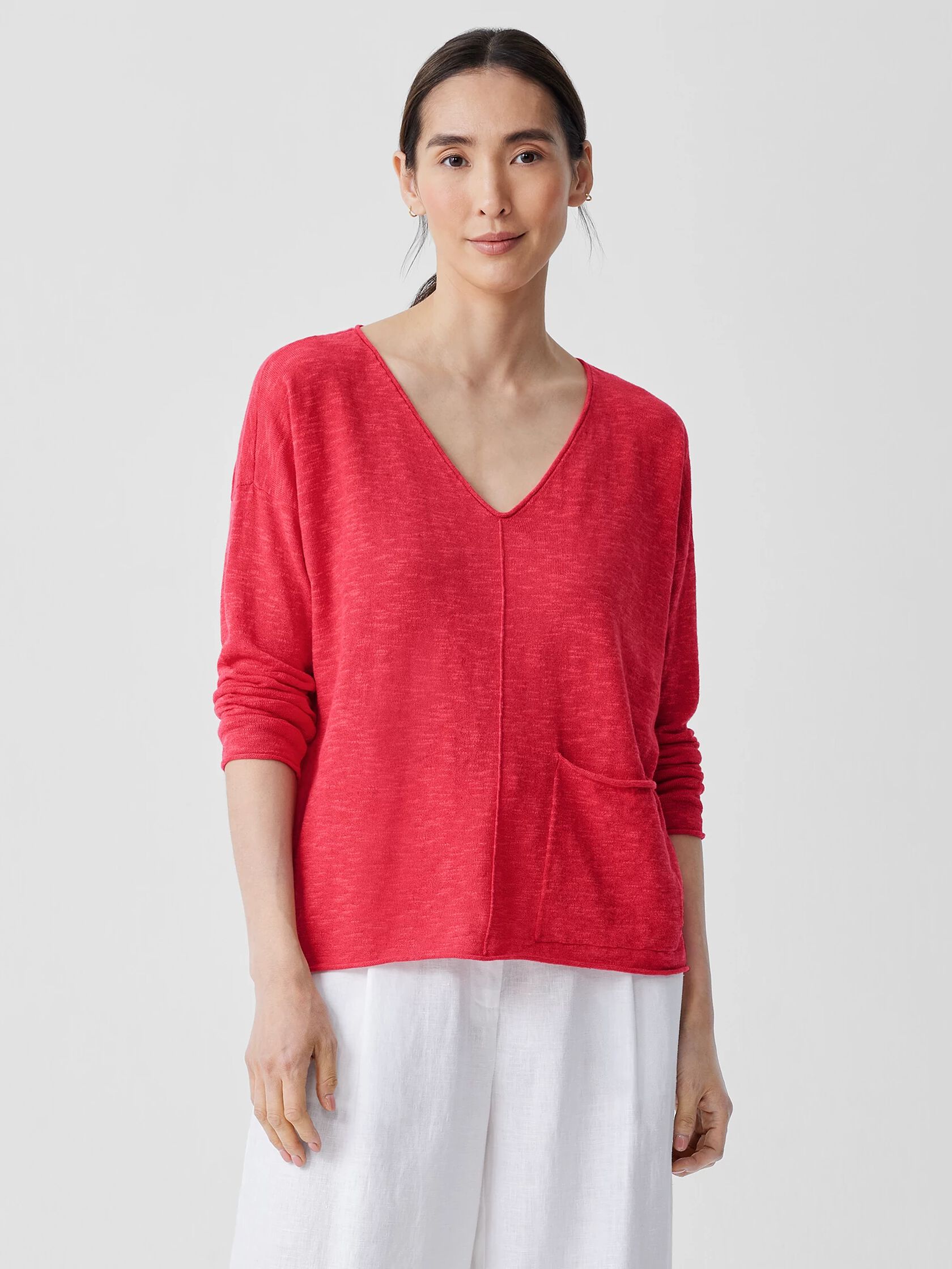 Organic Linen Cotton Slub V-Neck Top