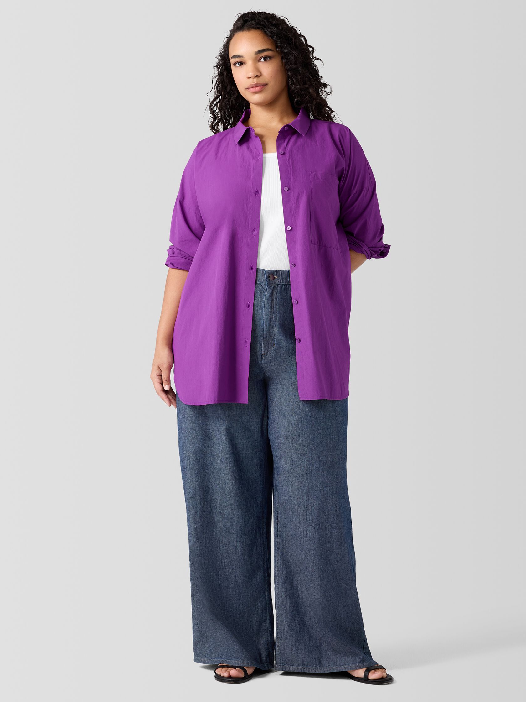 Washed Organic Cotton Poplin Classic Collar Long Shirt