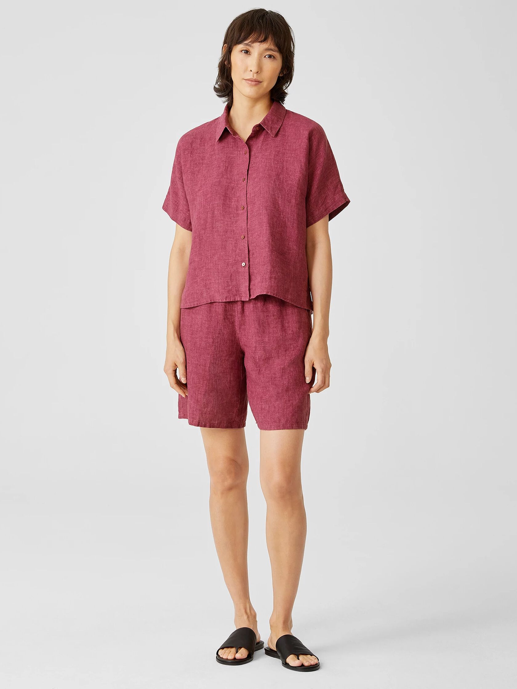 Washed Organic Linen Delave Short-Sleeve Shirt