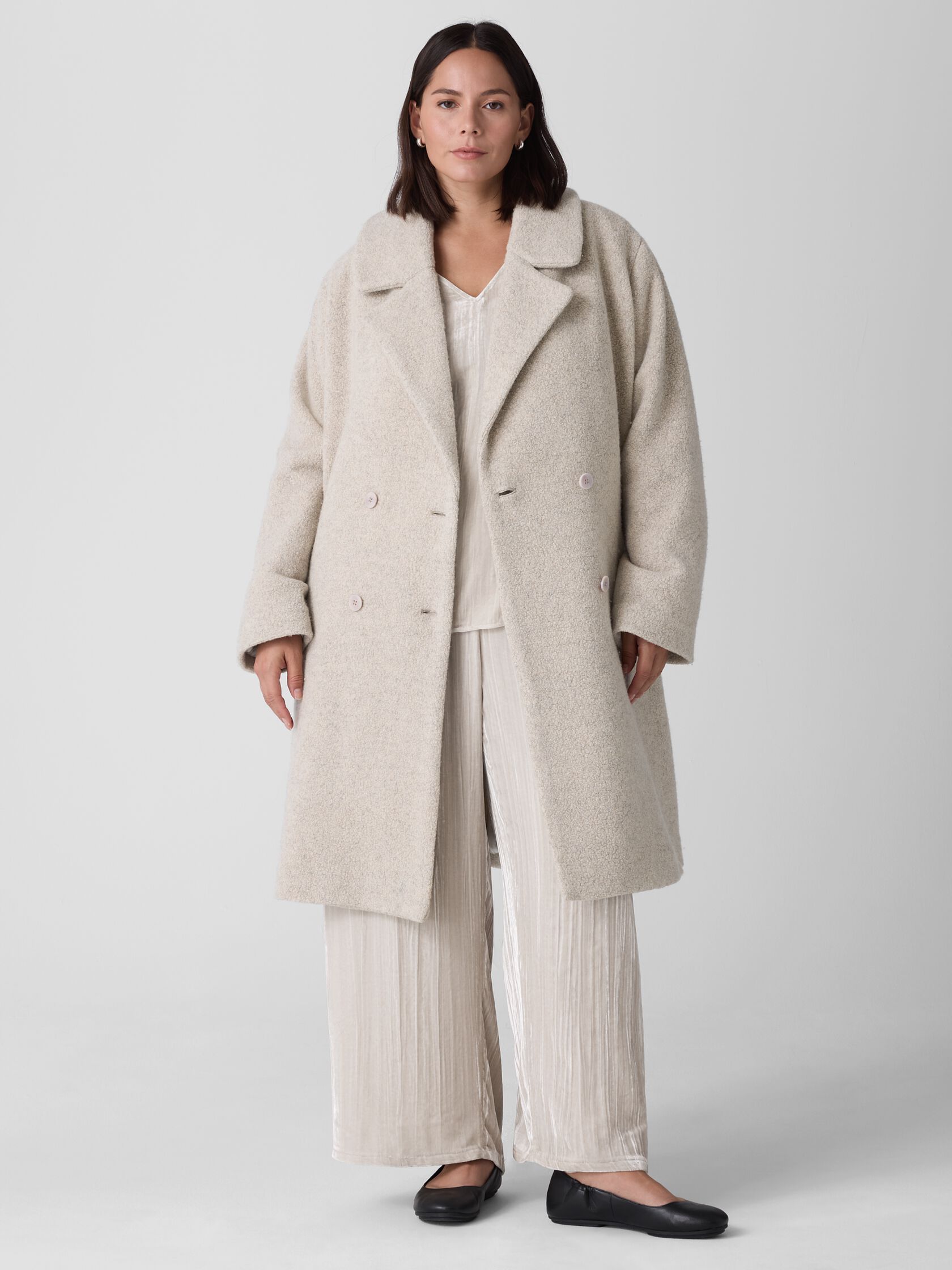 Cozy Recycled Wool Boucle Notch Collar Coat