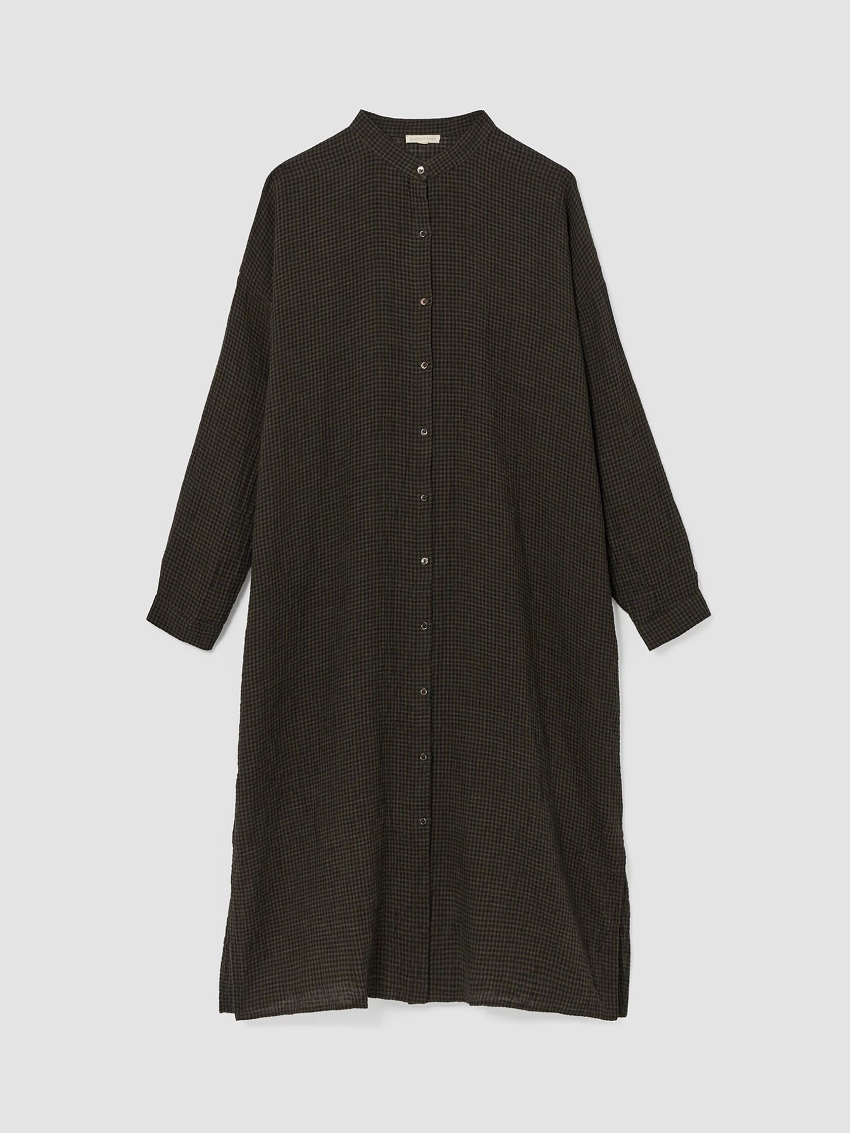 Puckered Organic Linen Long Shirtdress