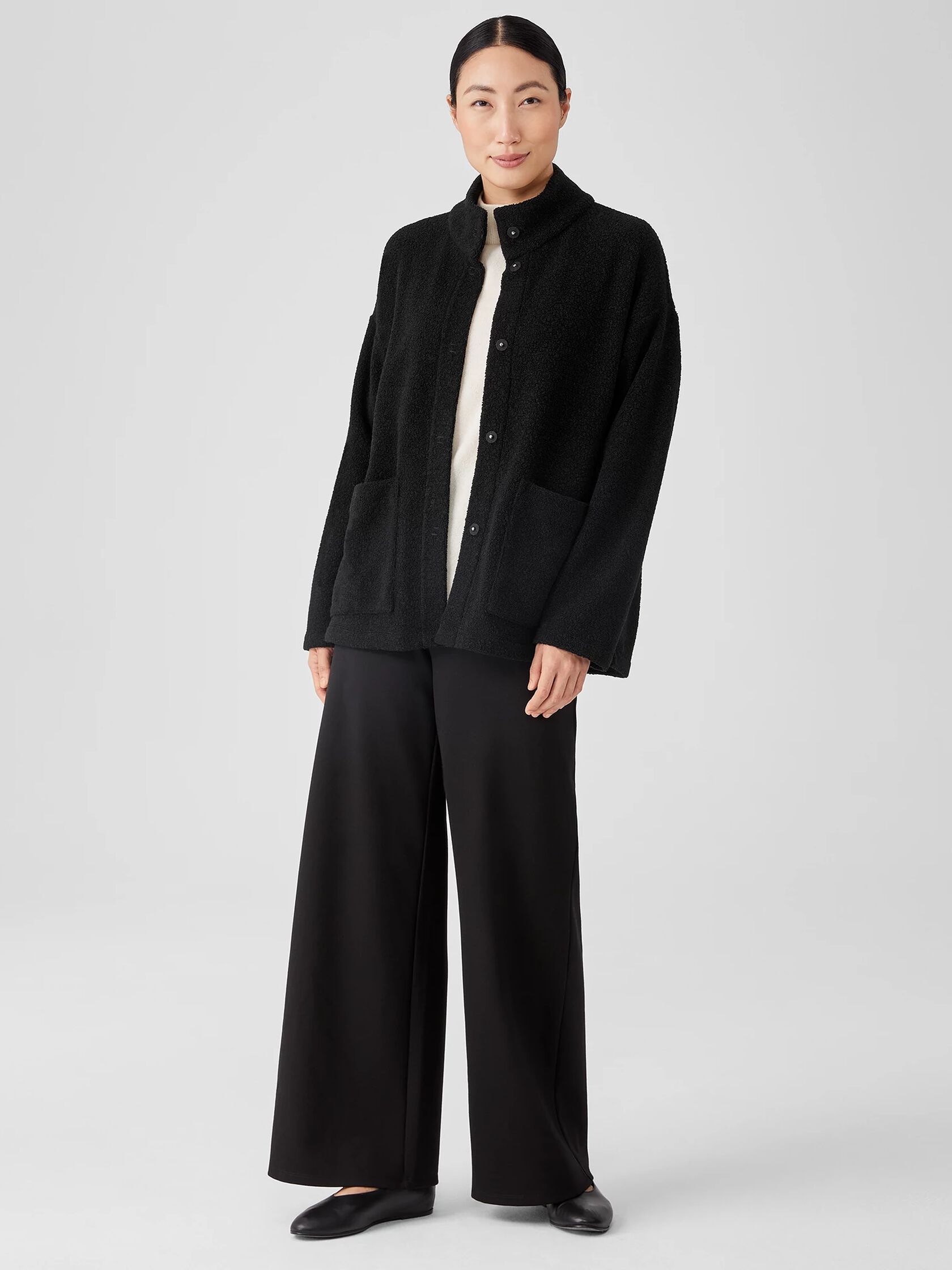 Boucle Wool Knit High Collar Jacket