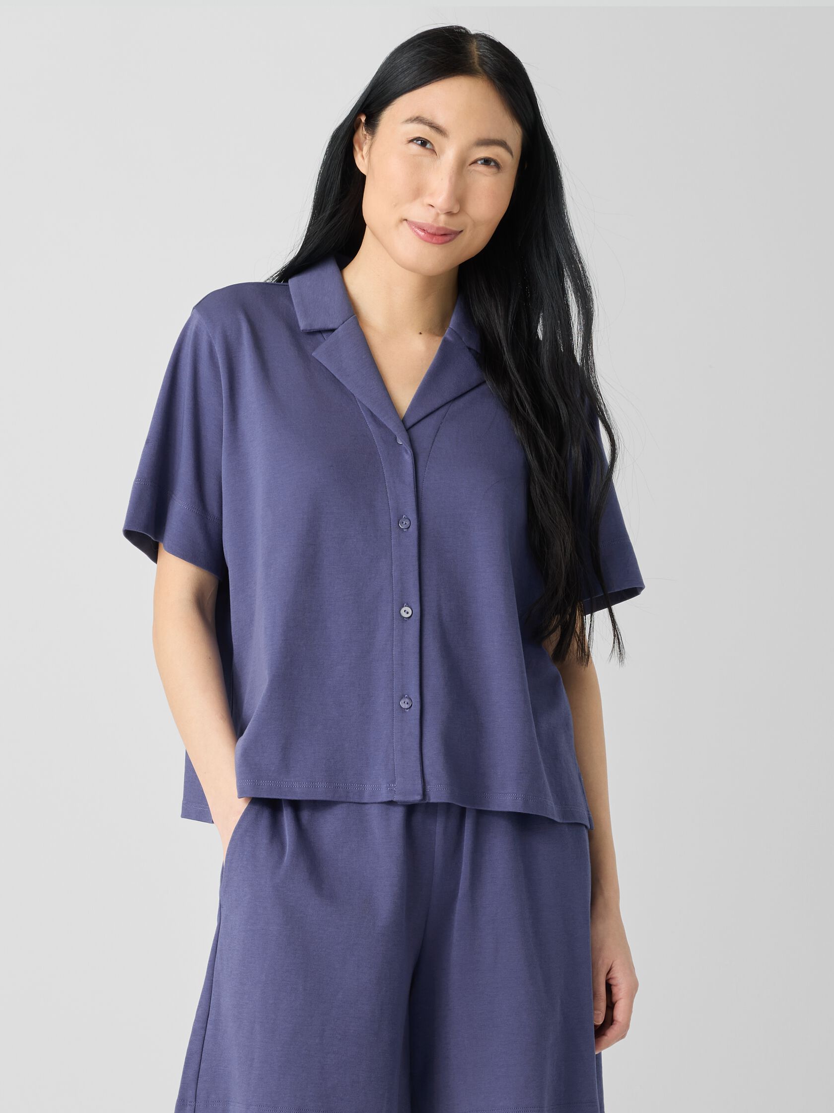 Organic Cotton Interlock Notch Collar Sleep Shirt