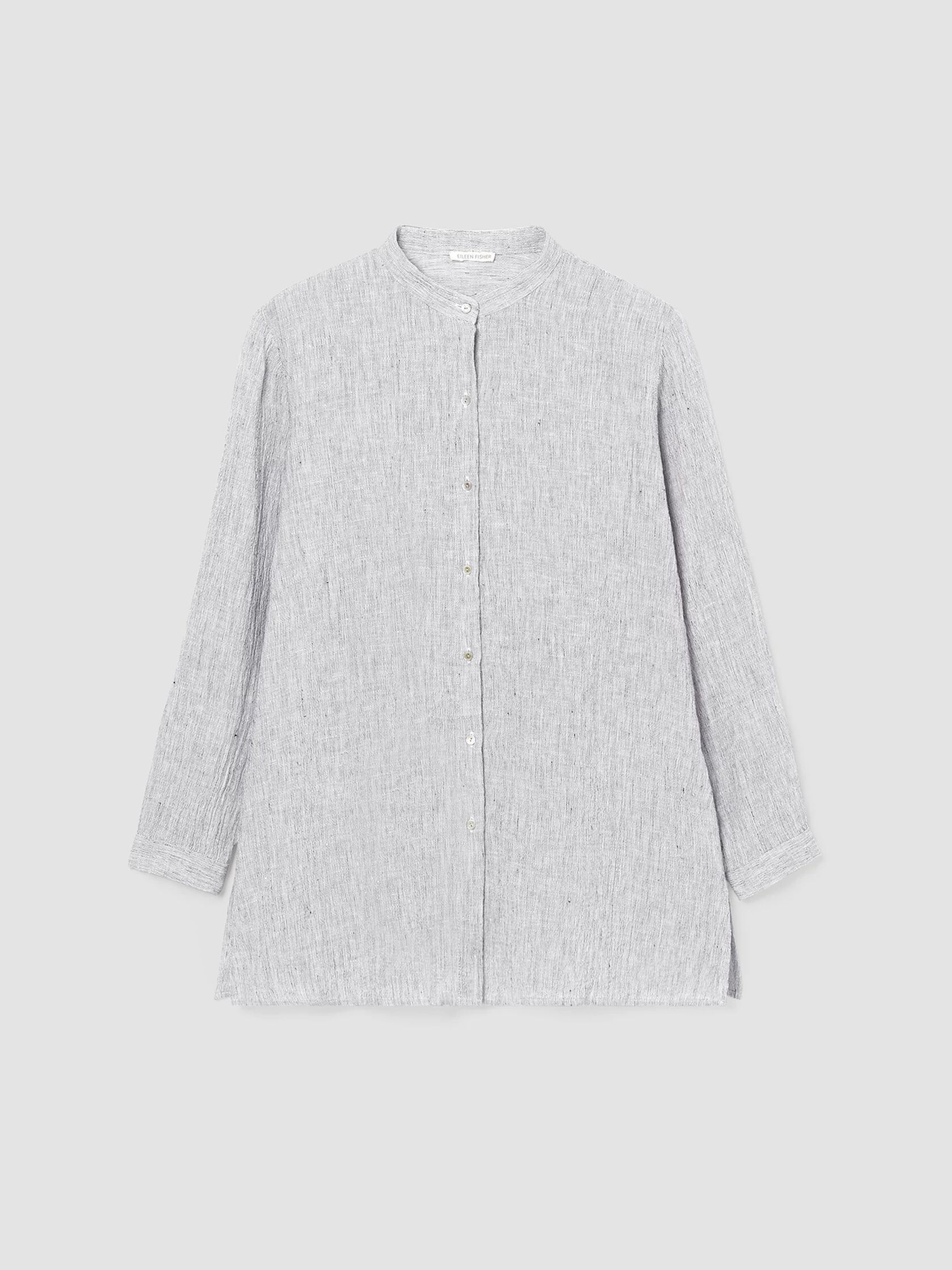 Striped Organic Linen Crinkle&nbsp;Mandarin Collar Shirt