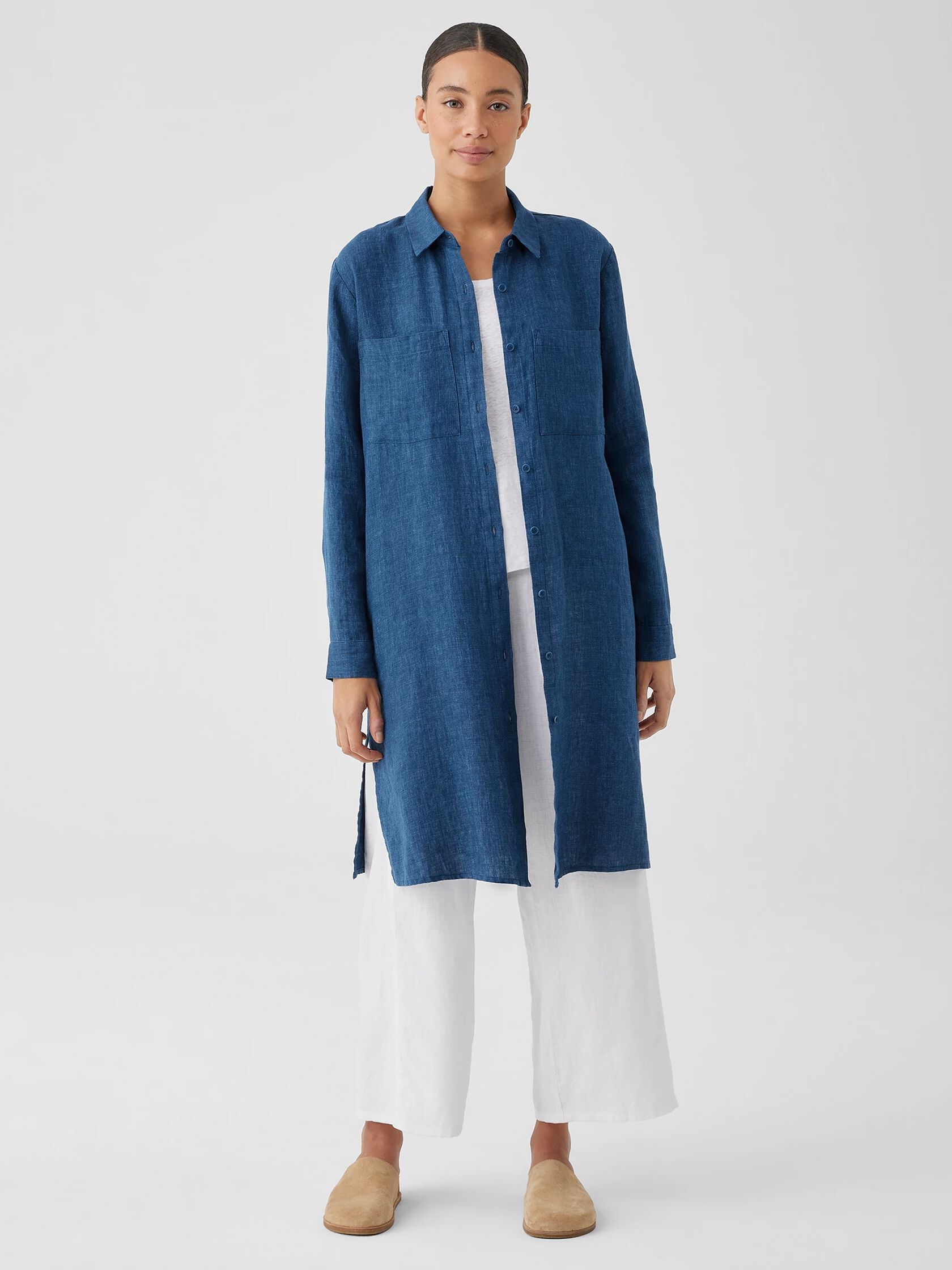 Washed Organic Linen Delave Shirtdress
