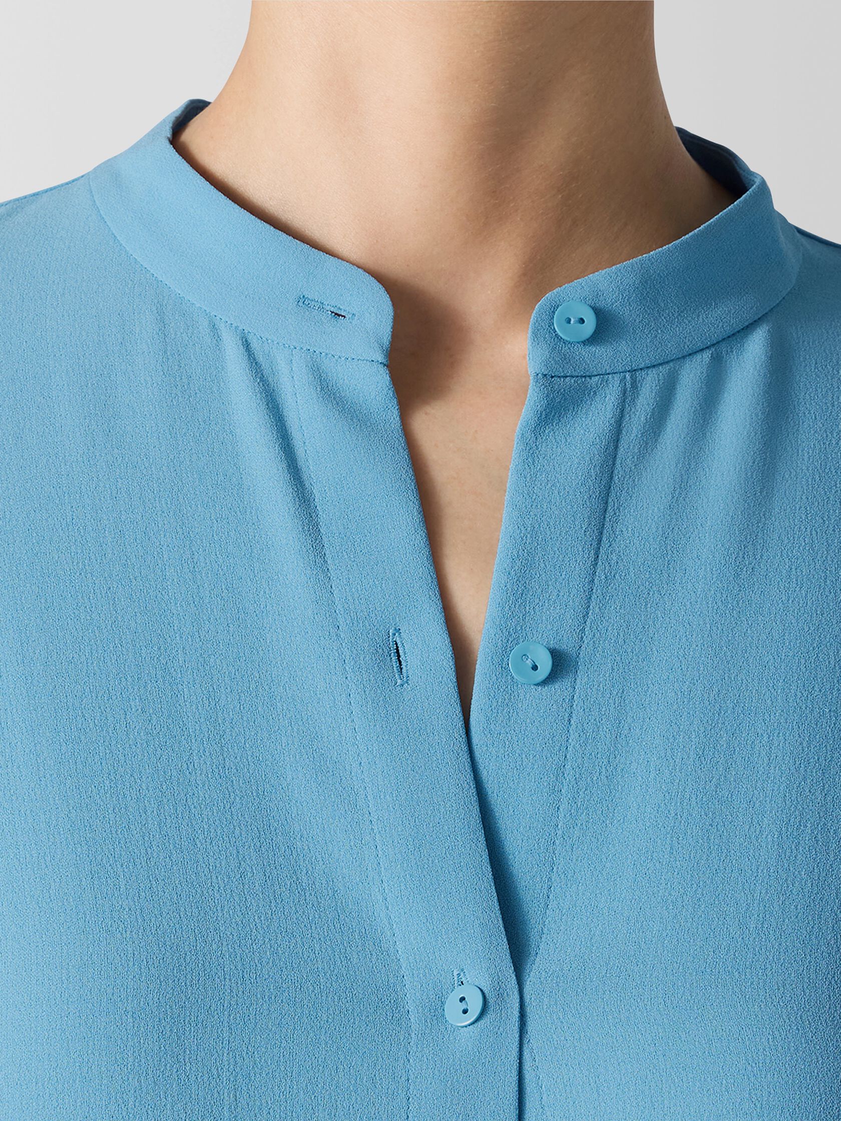 Silk Georgette Crepe Band Collar Shirt