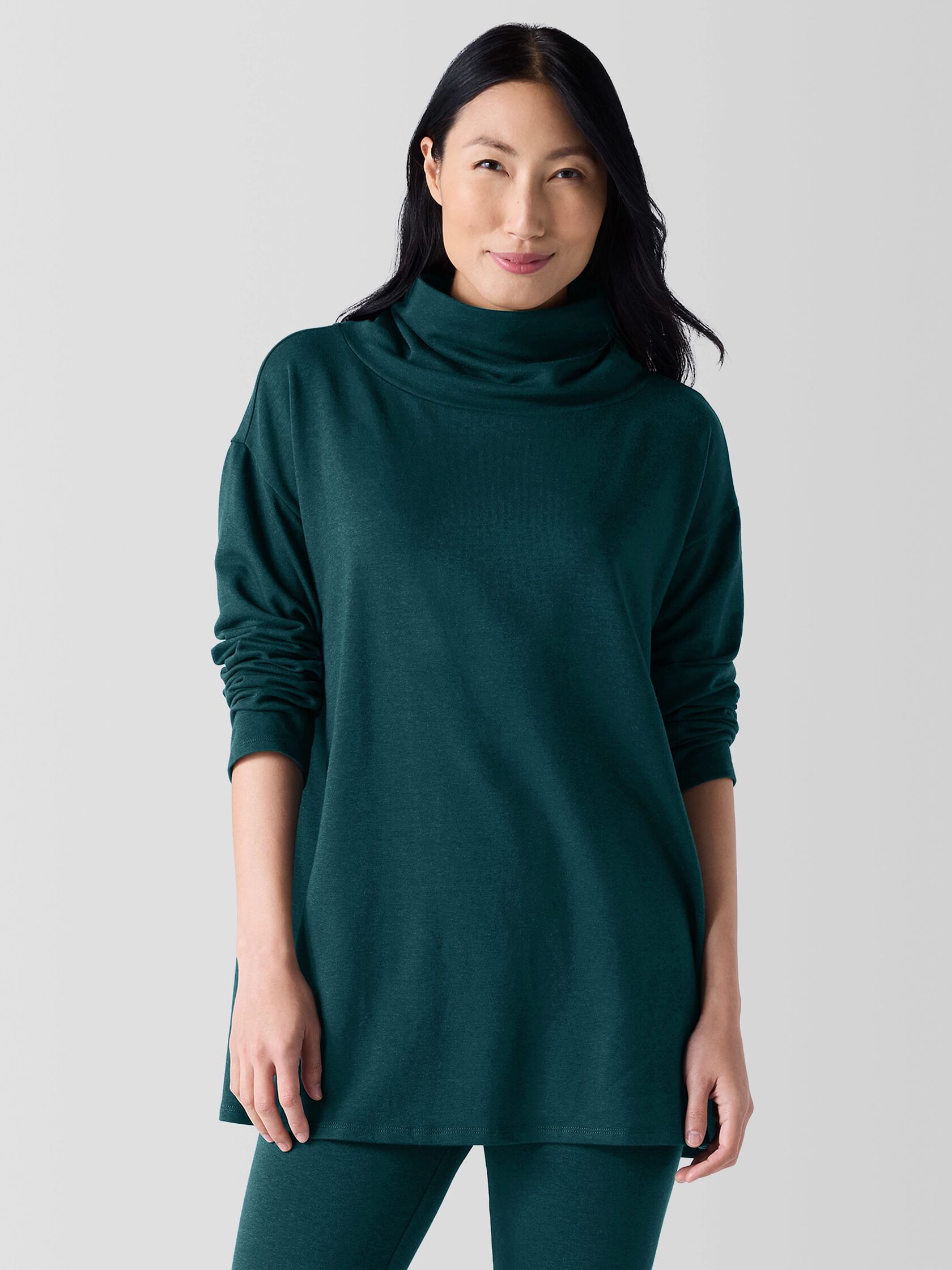 Cozy Brushed Terry Hug Funnel Neck Long Top
