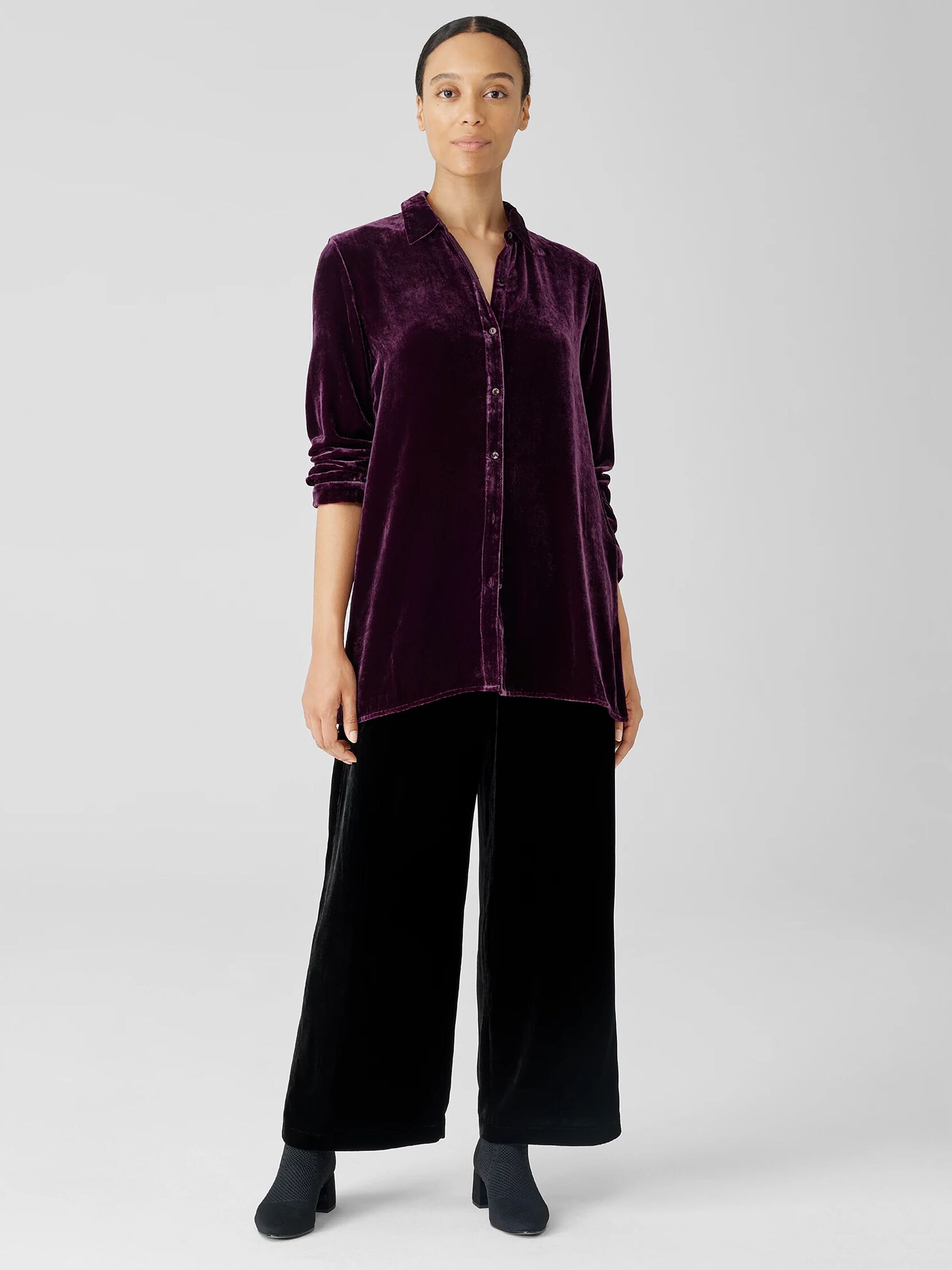 Velvet Classic Collar Long Shirt