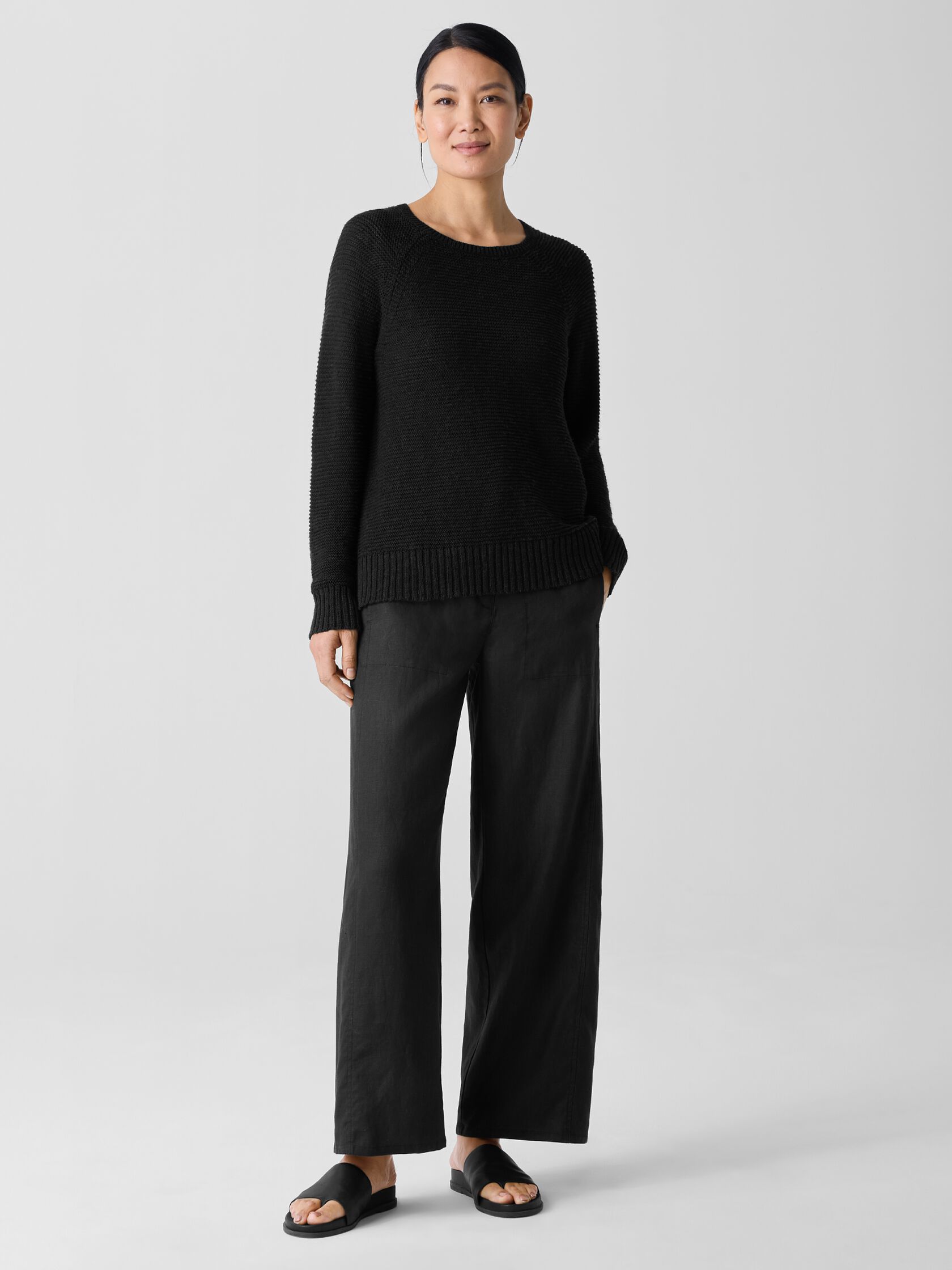 Organic Linen Cotton Slub Crew Neck Top