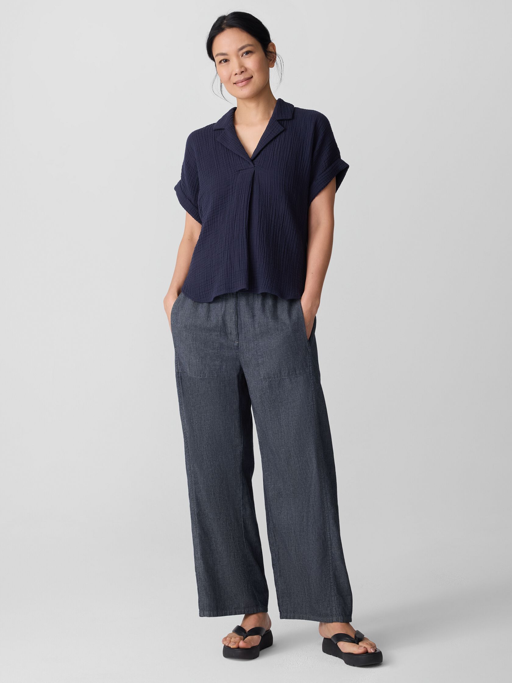 Organic Cotton Lofty Gauze Notch Collar Top