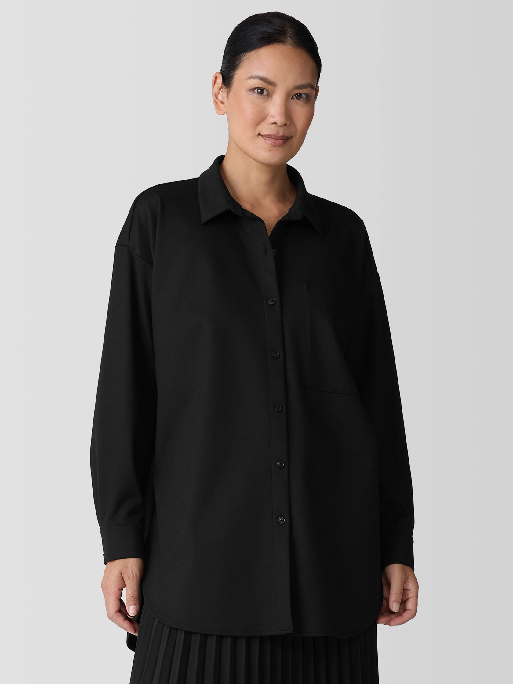 Lightweight Ponte Classic Collar Long Shirt