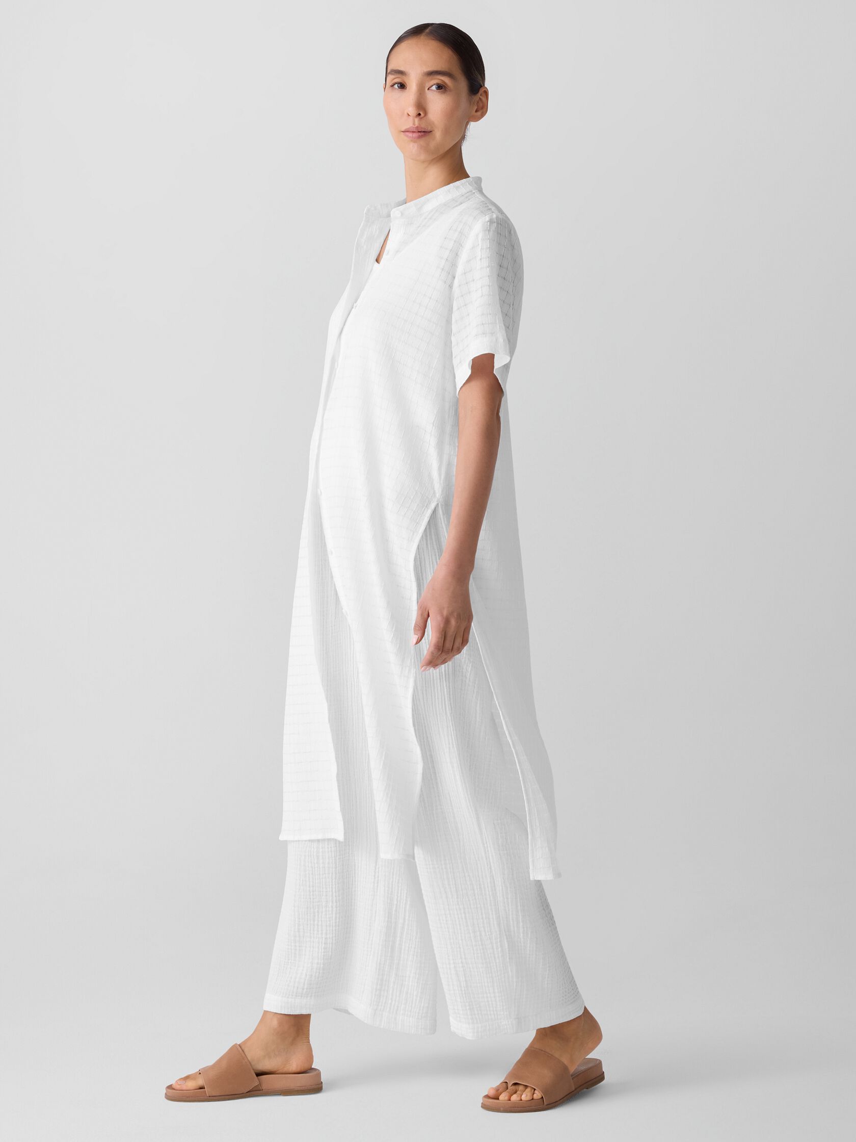 Organic Cotton Voile Box Band Collar Shirt