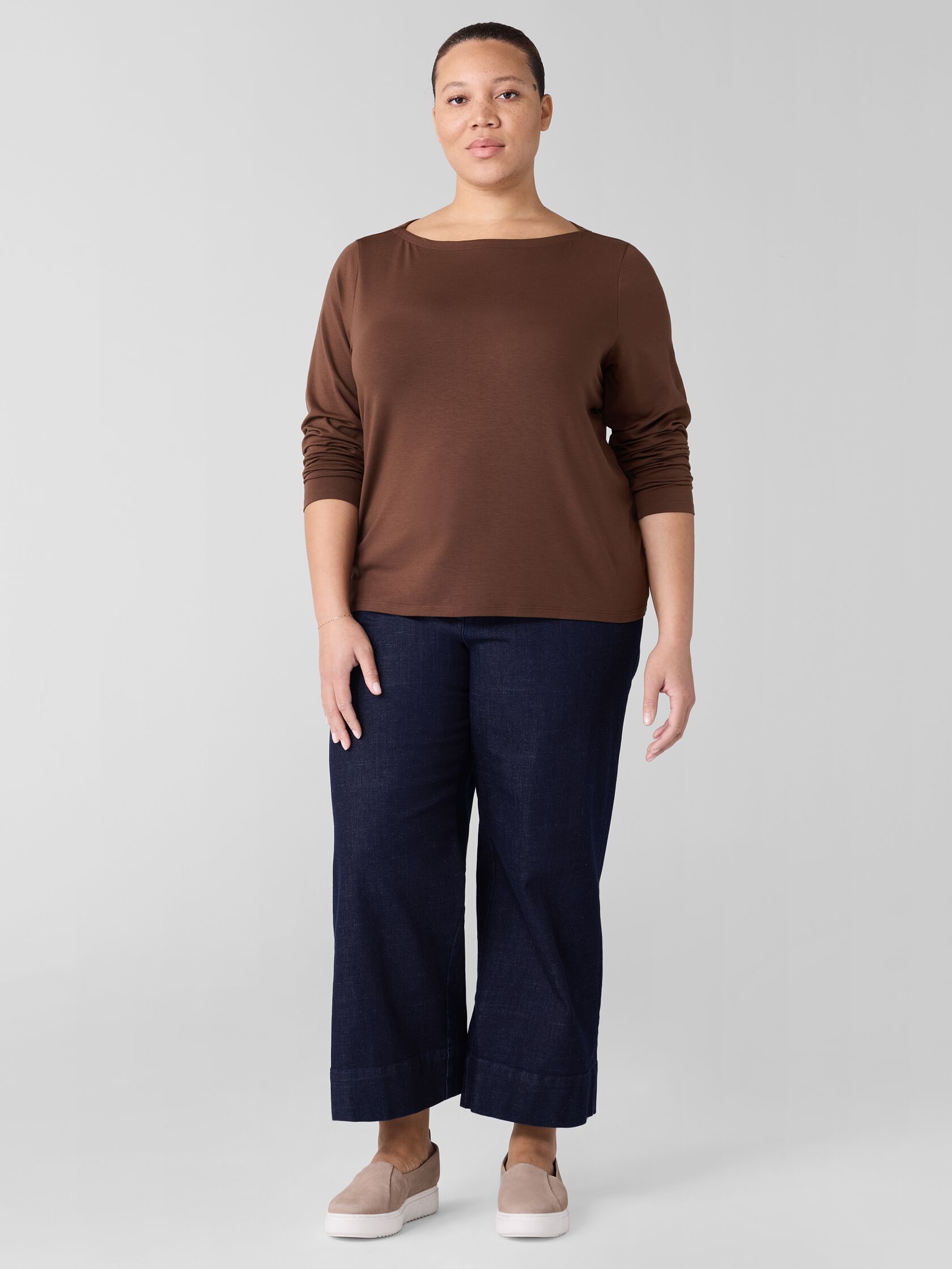 Fine Stretch Jersey Knit Bateau Neck Top