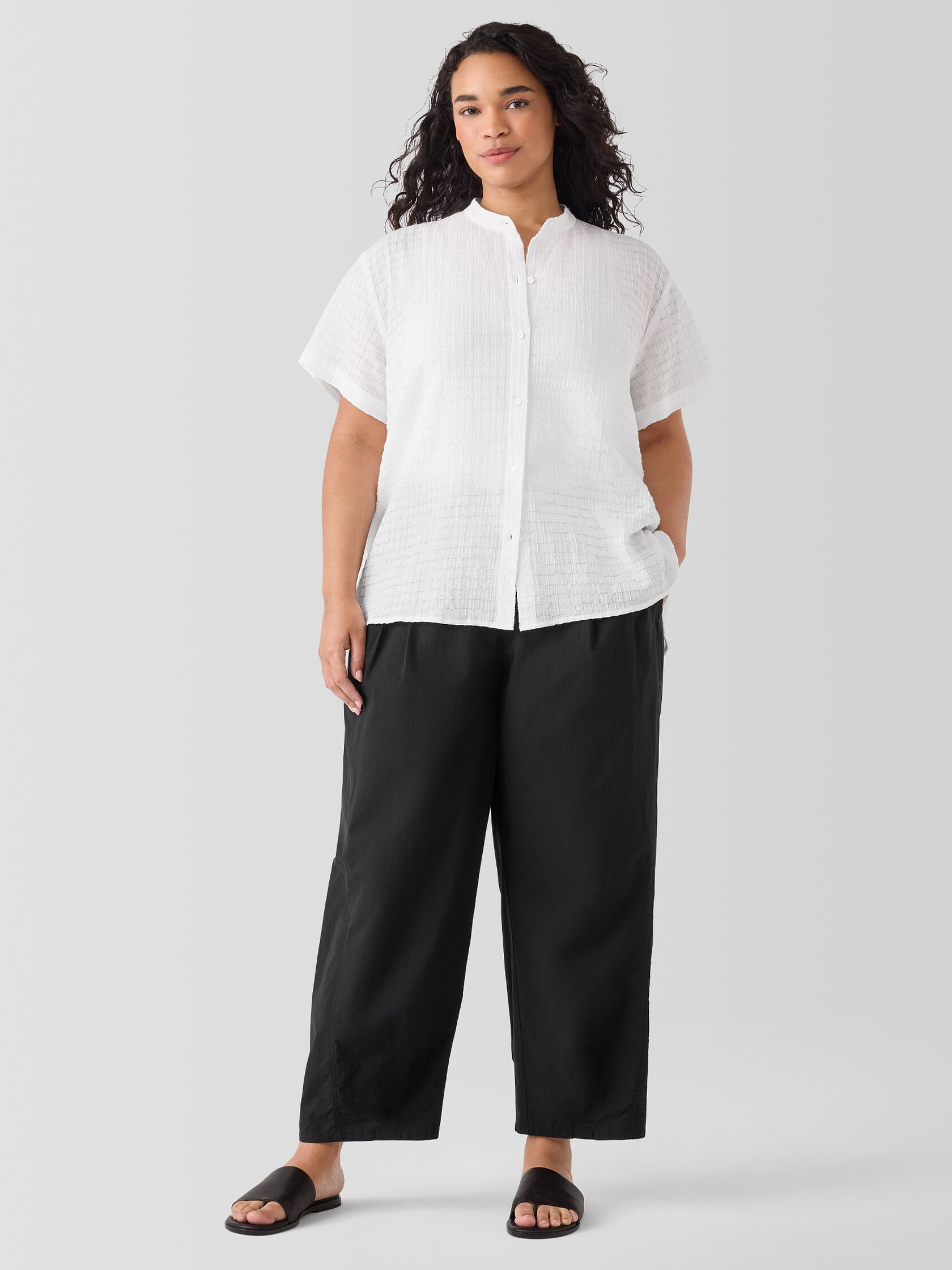 Organic Cotton Voile Box Band Collar Shirt