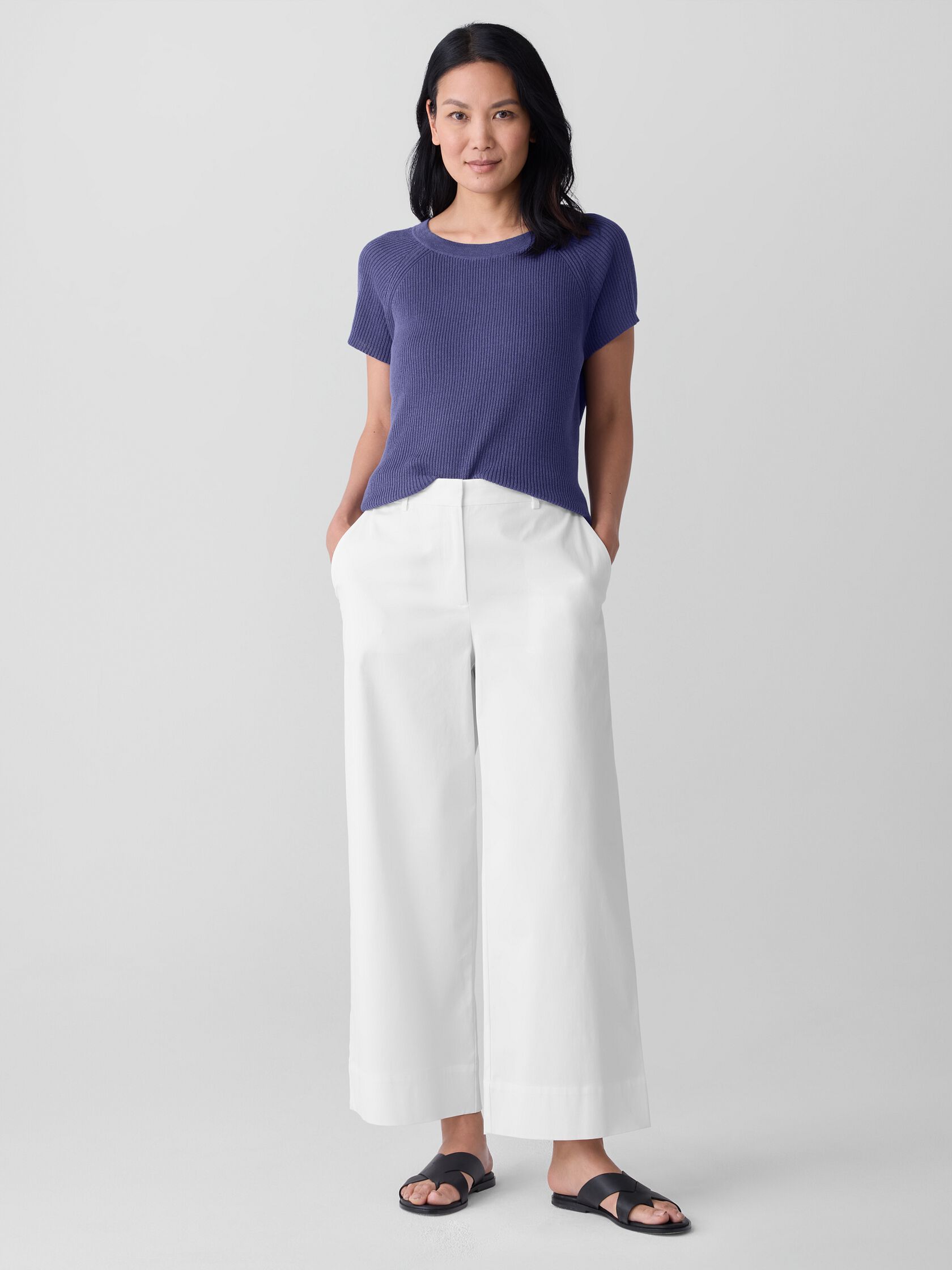 Stretch Cotton Twill Wide-Leg Trouser Pant