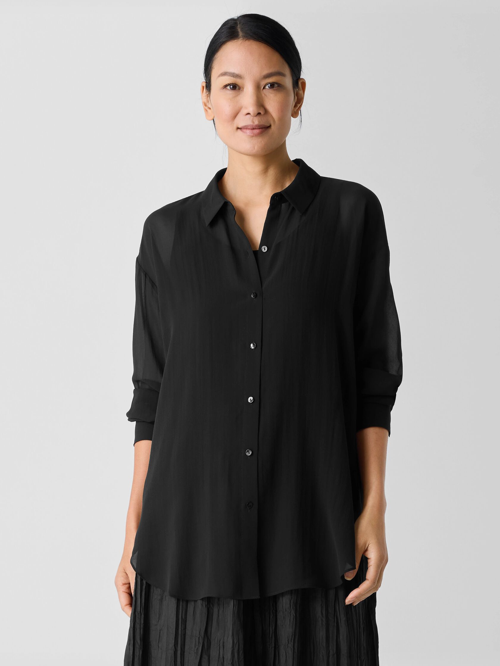 Sheer Silk Georgette Belted Shirt