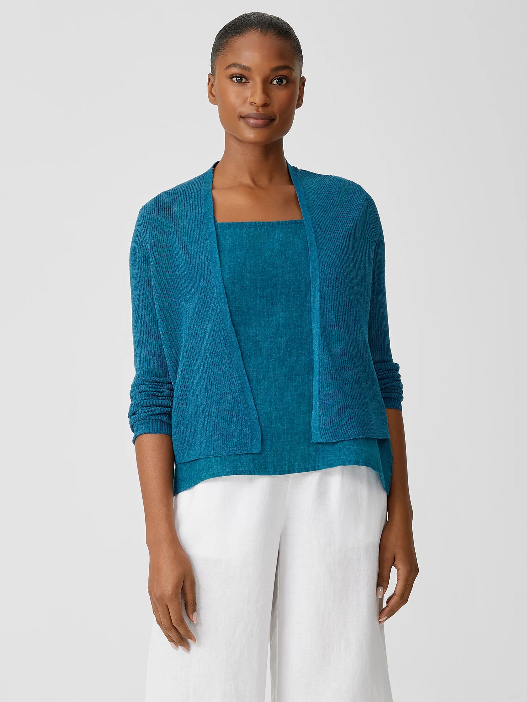 Organic Linen Cotton Tuck Cropped Cardigan