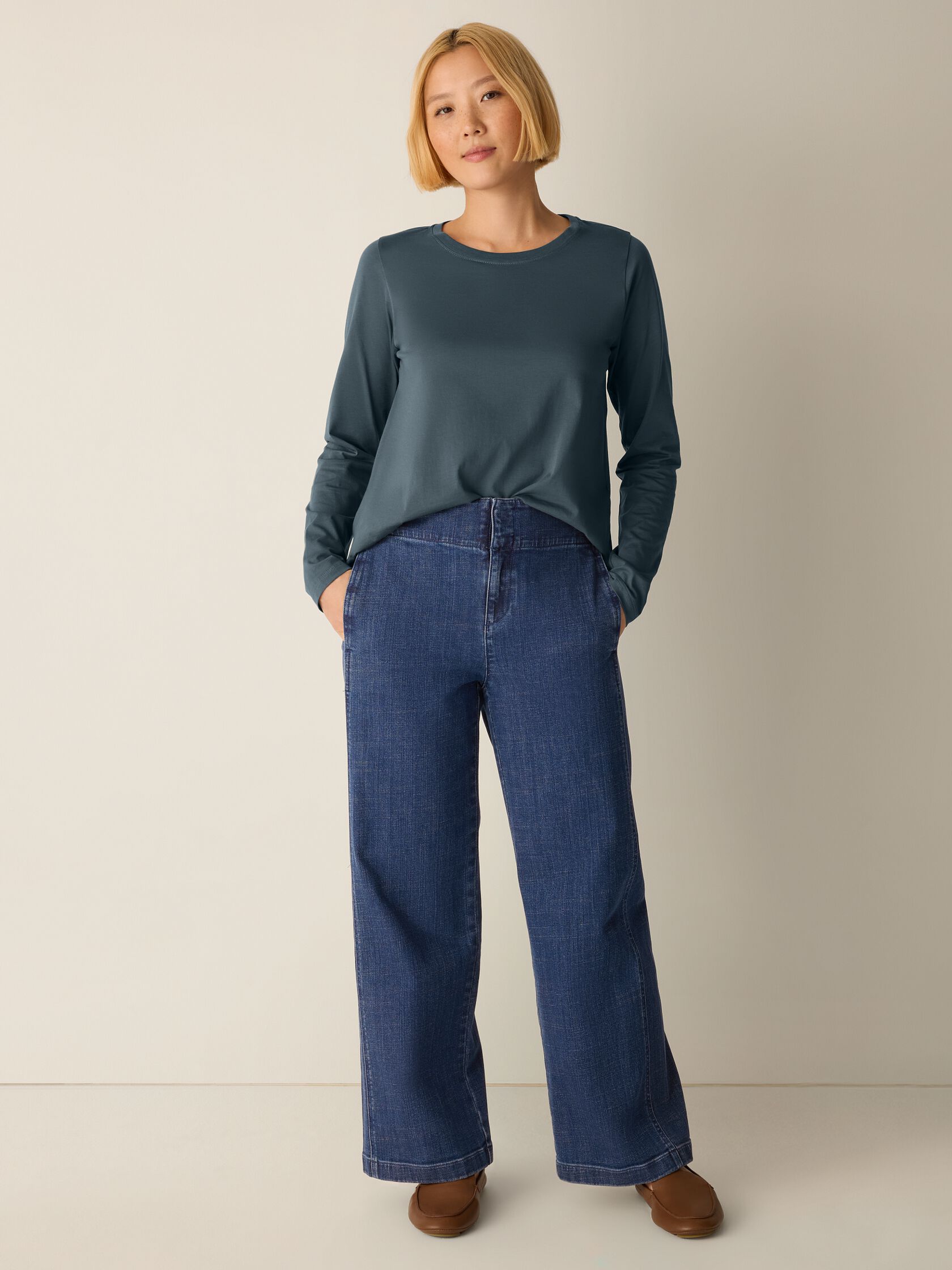 Cotton Stretch Denim Wide-Leg Trouser