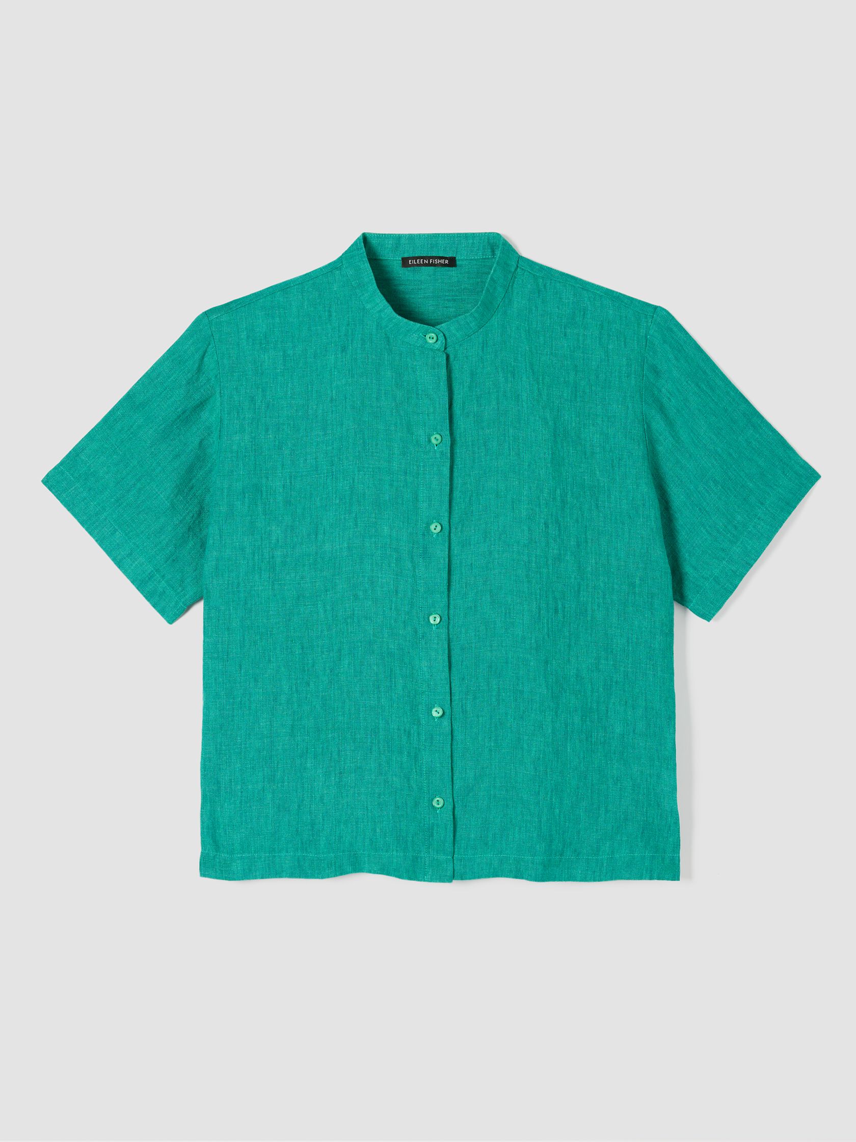 Washed Organic Linen D&eacute;lav&eacute; Band Collar Shirt
