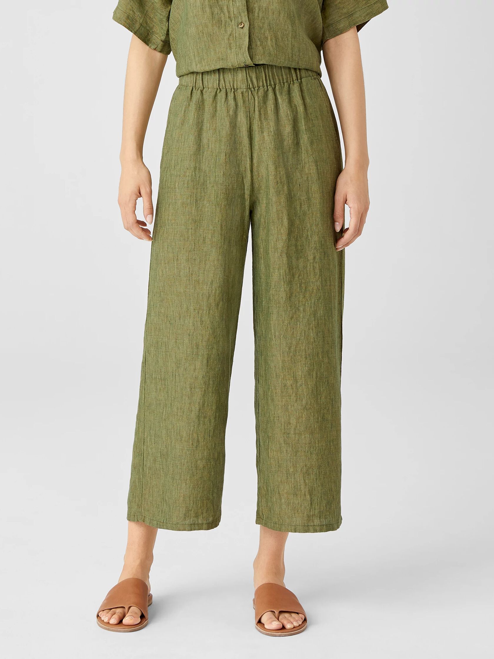Washed Organic Linen Delave Wide-Leg Pant
