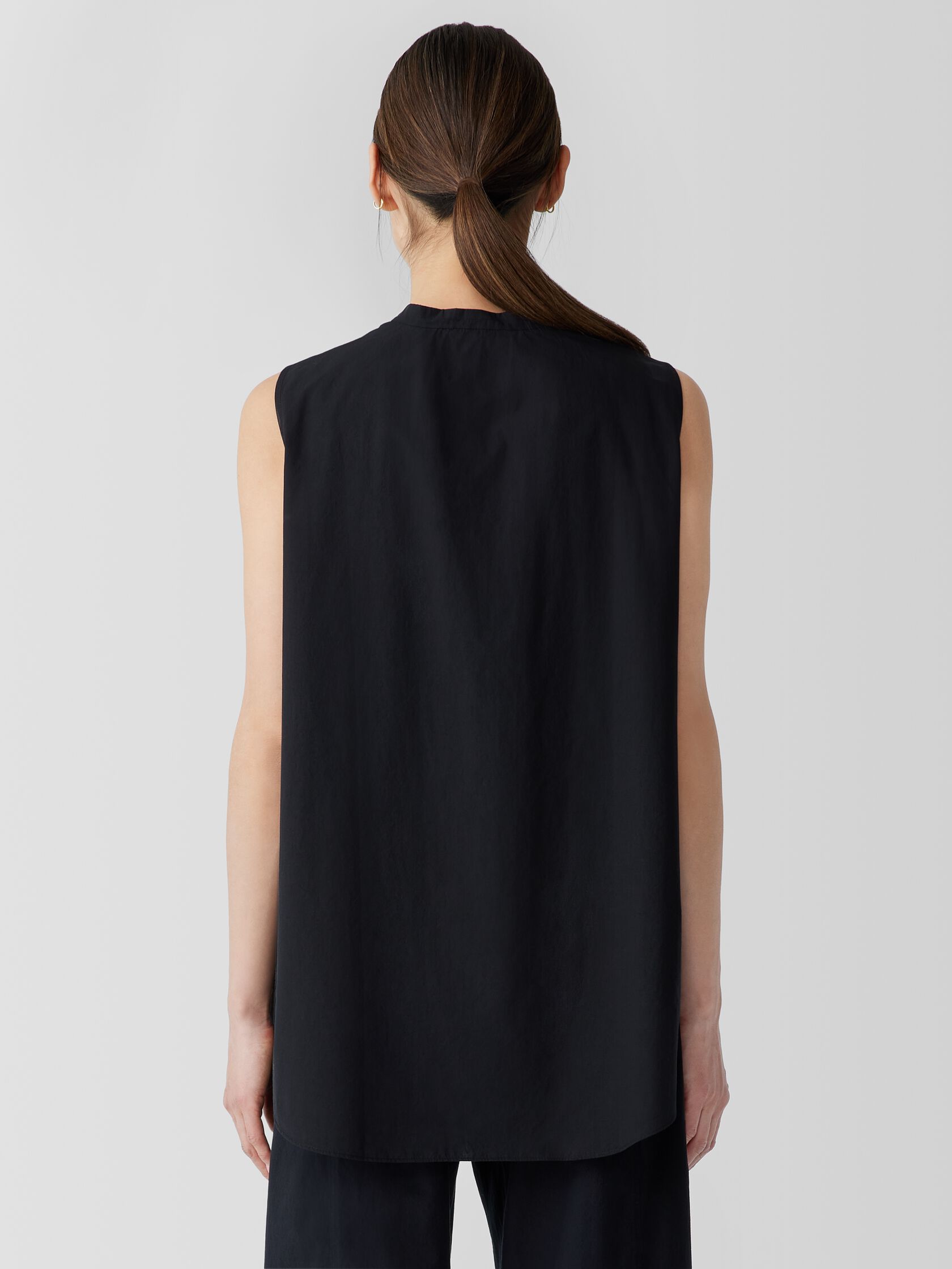 Washed Organic Cotton Poplin Band Collar Shirt