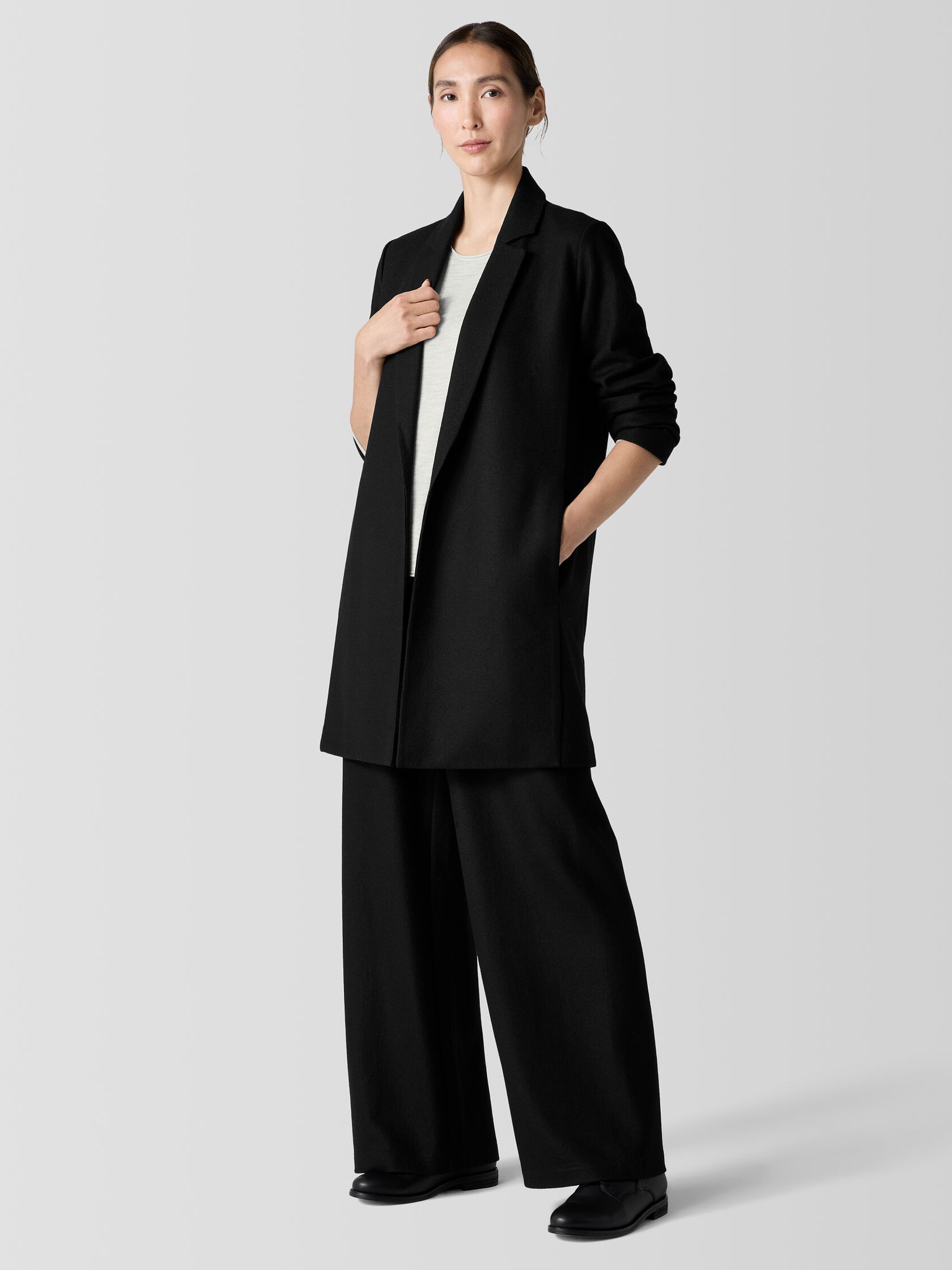 Felted Wool Jersey Long Blazer in Regenerative Wool