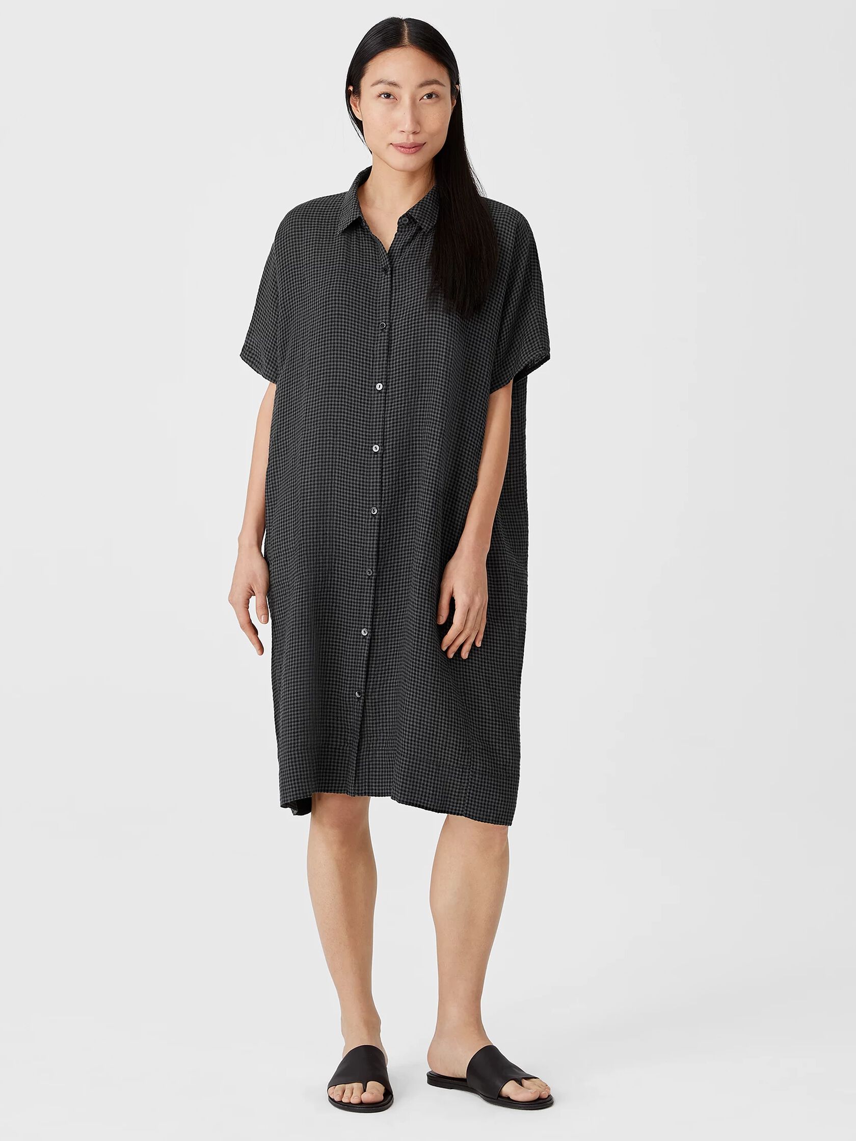 Puckered Organic Linen Shirtdress
