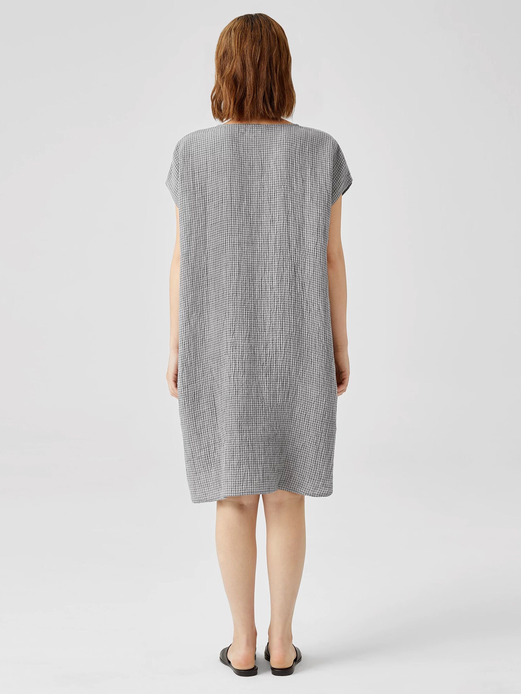 Puckered Organic Linen V-Neck Dress