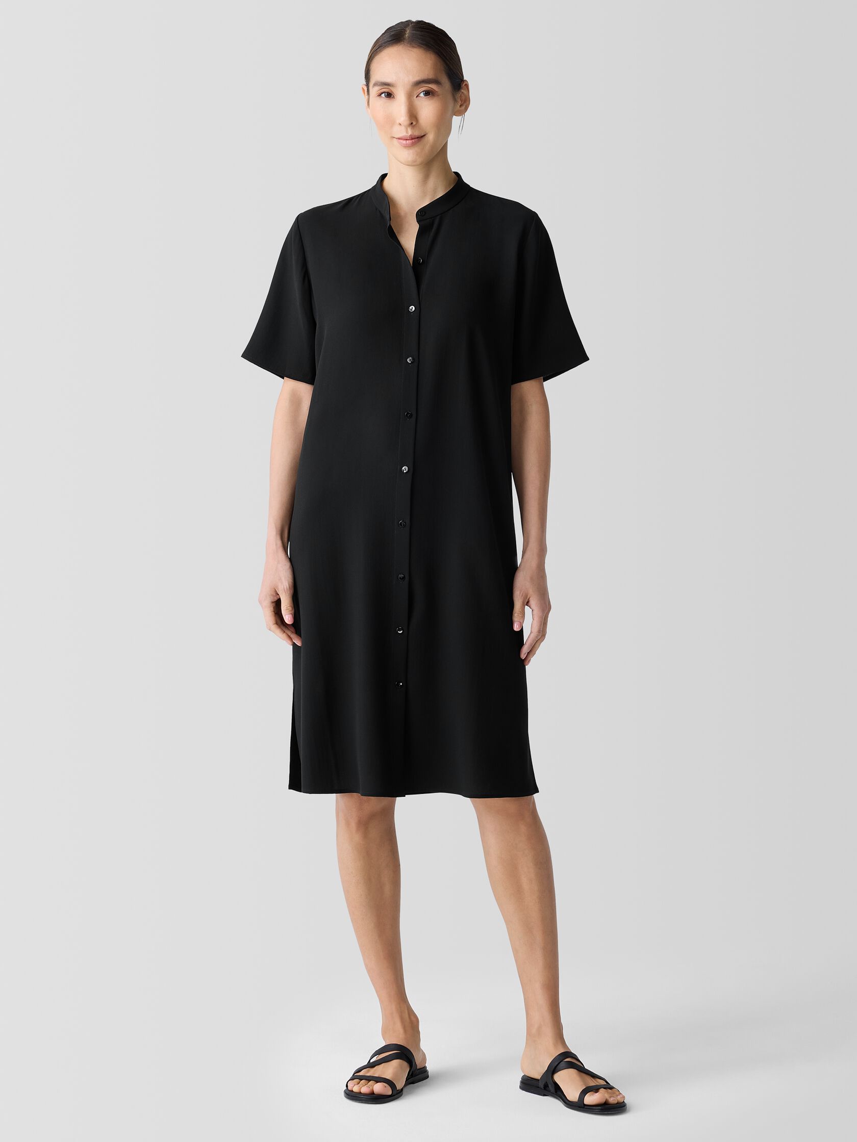 Silk Georgette Crepe Band Collar Dress