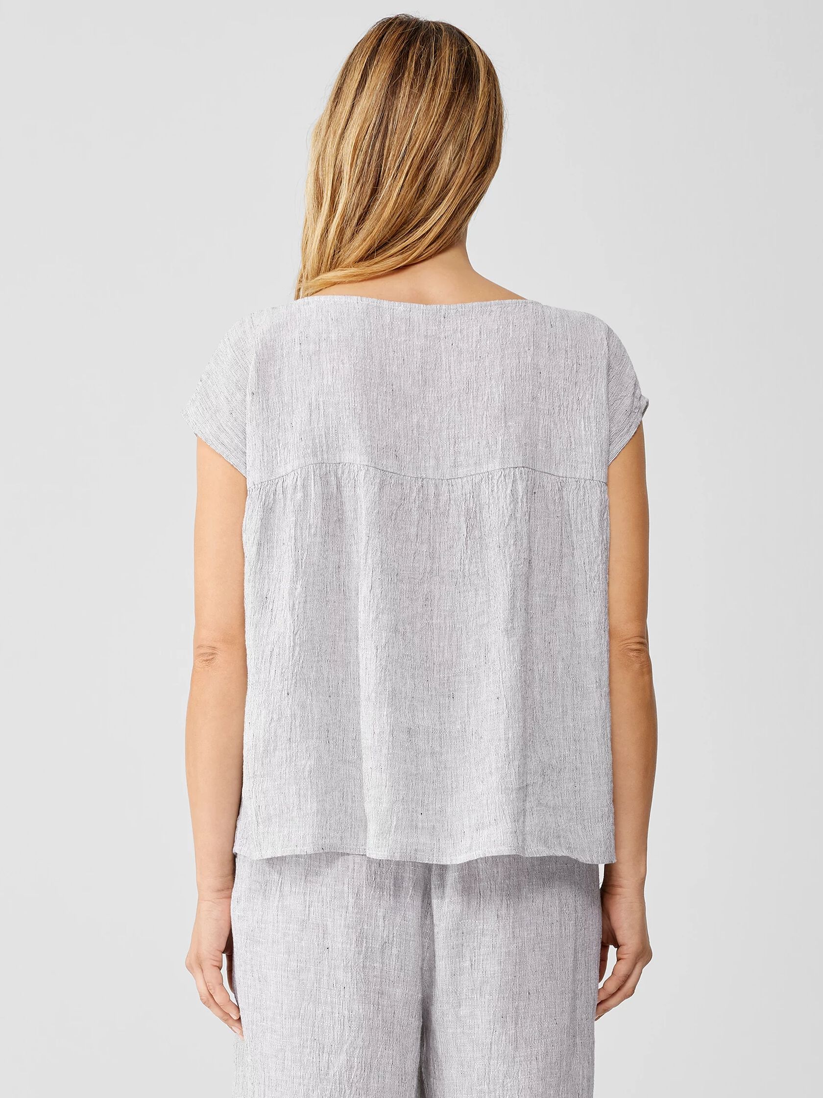 Striped Organic Linen Crinkle&nbsp;Shirred-Back Top