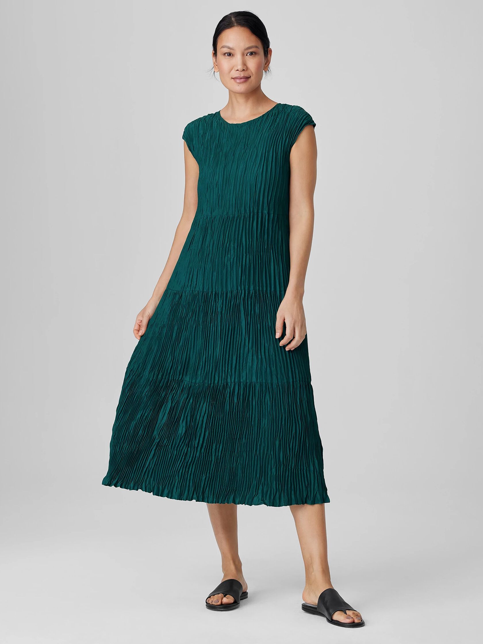 Crushed Silk Jewel Neck&nbsp;Tiered Dress