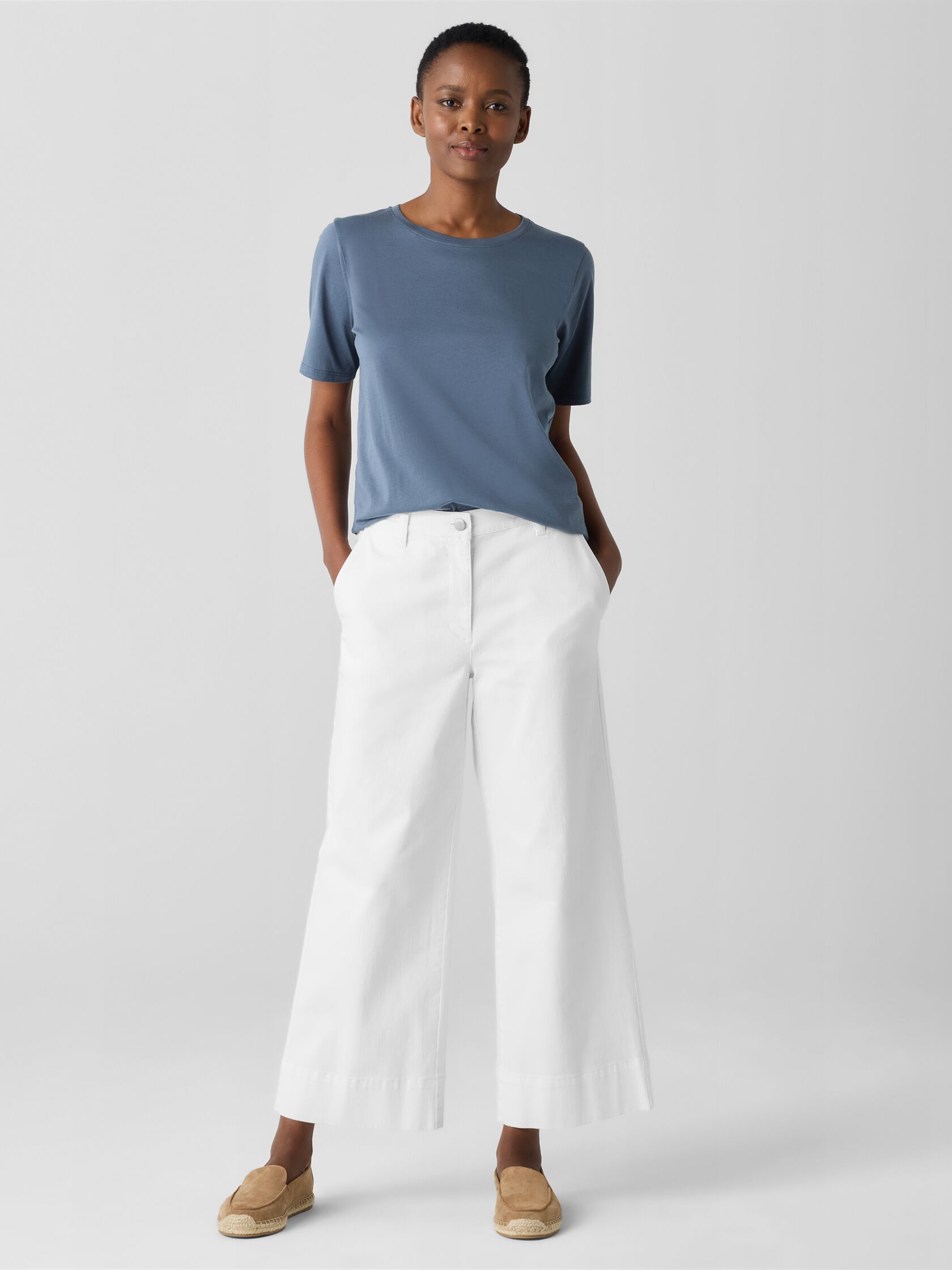 Garment-Dyed Organic Cotton Denim Wide-Leg Jean