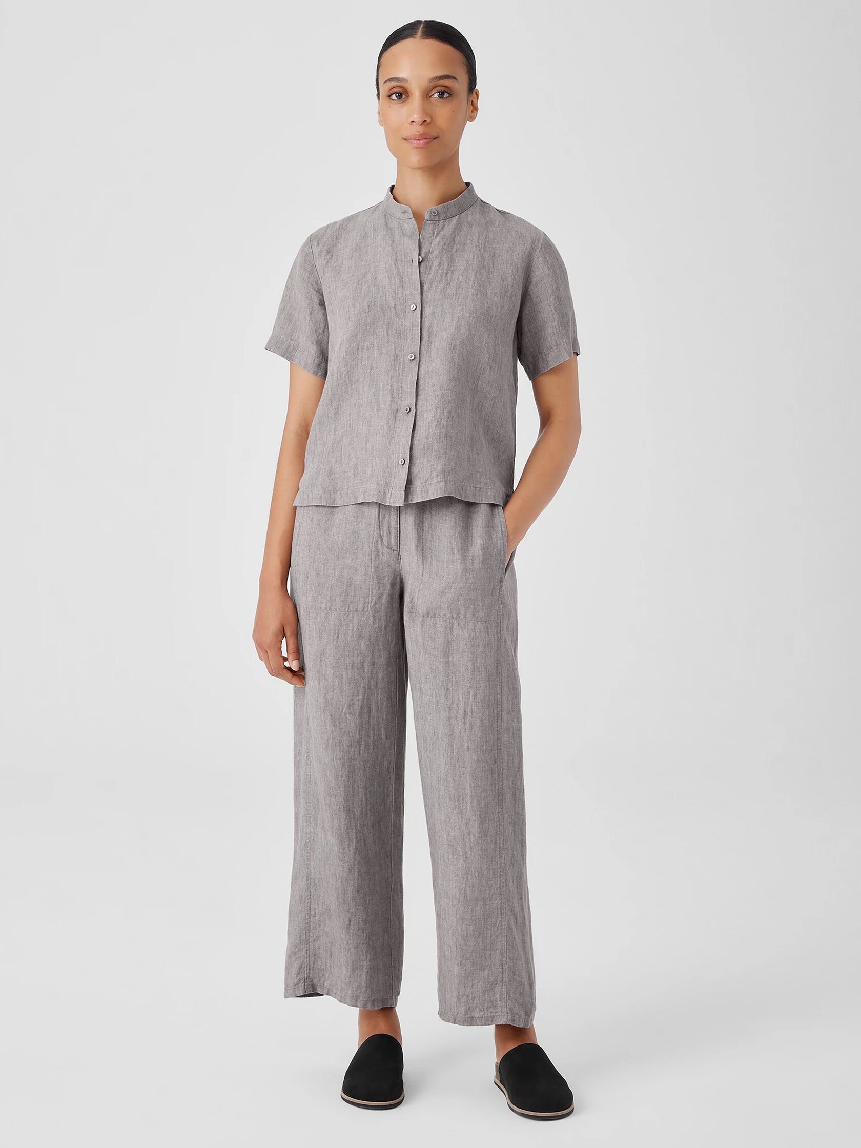 Washed Organic Linen D&eacute;lav&eacute; Wide Trouser Pant