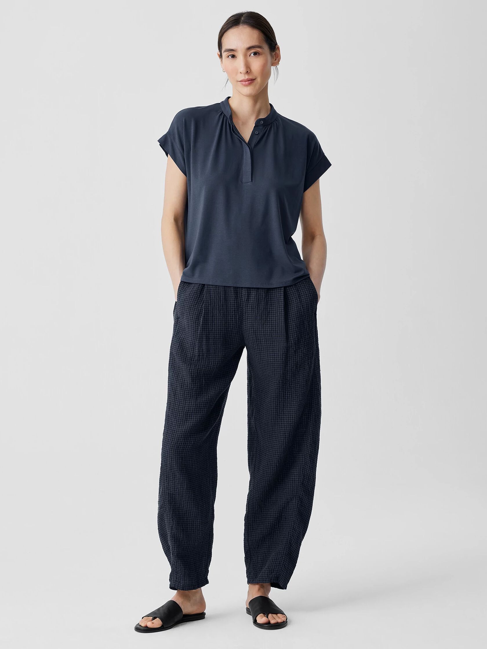 Fine Jersey Band Collar Top