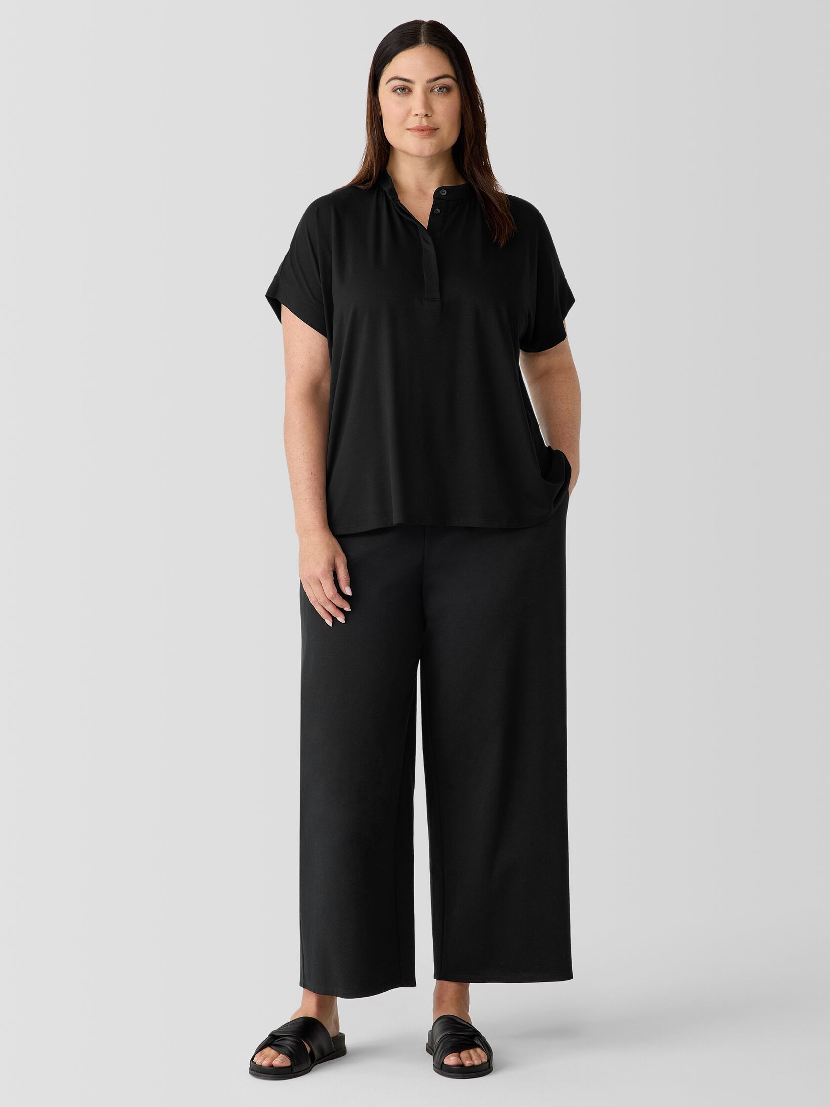 Fine Jersey Band Collar Top