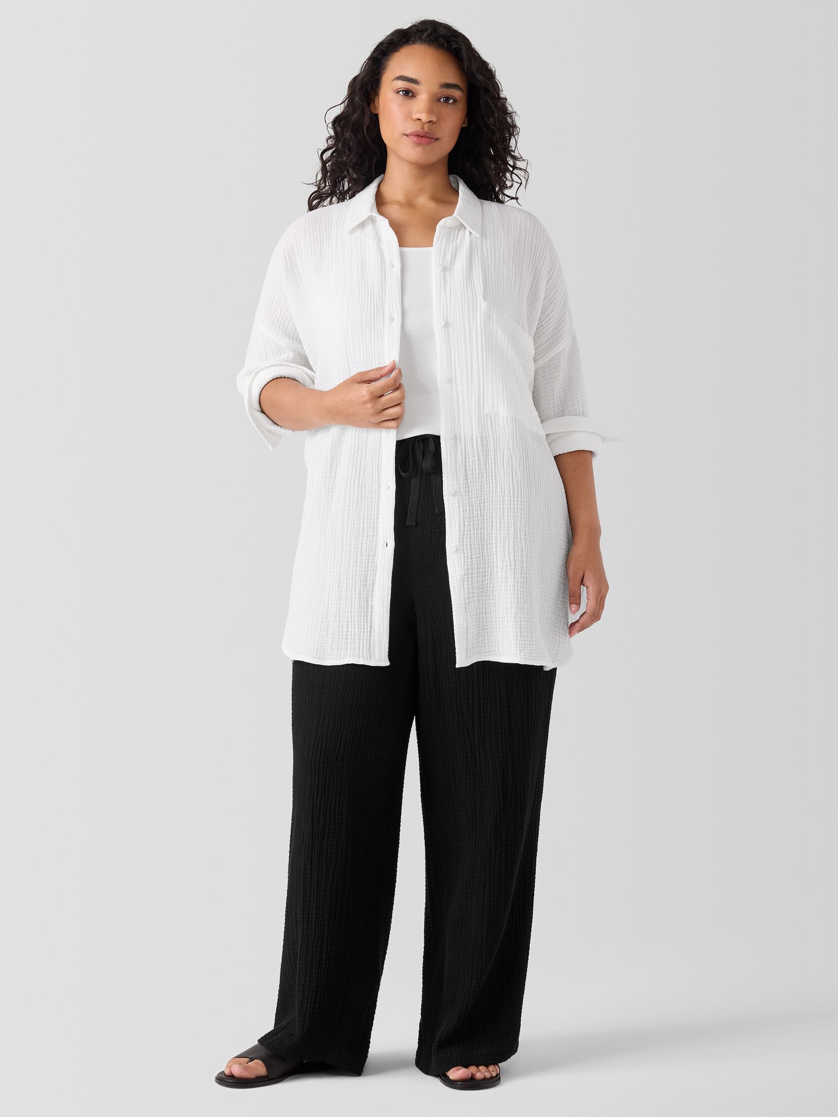 Organic Cotton Lofty Gauze Classic Collar Long Shirt