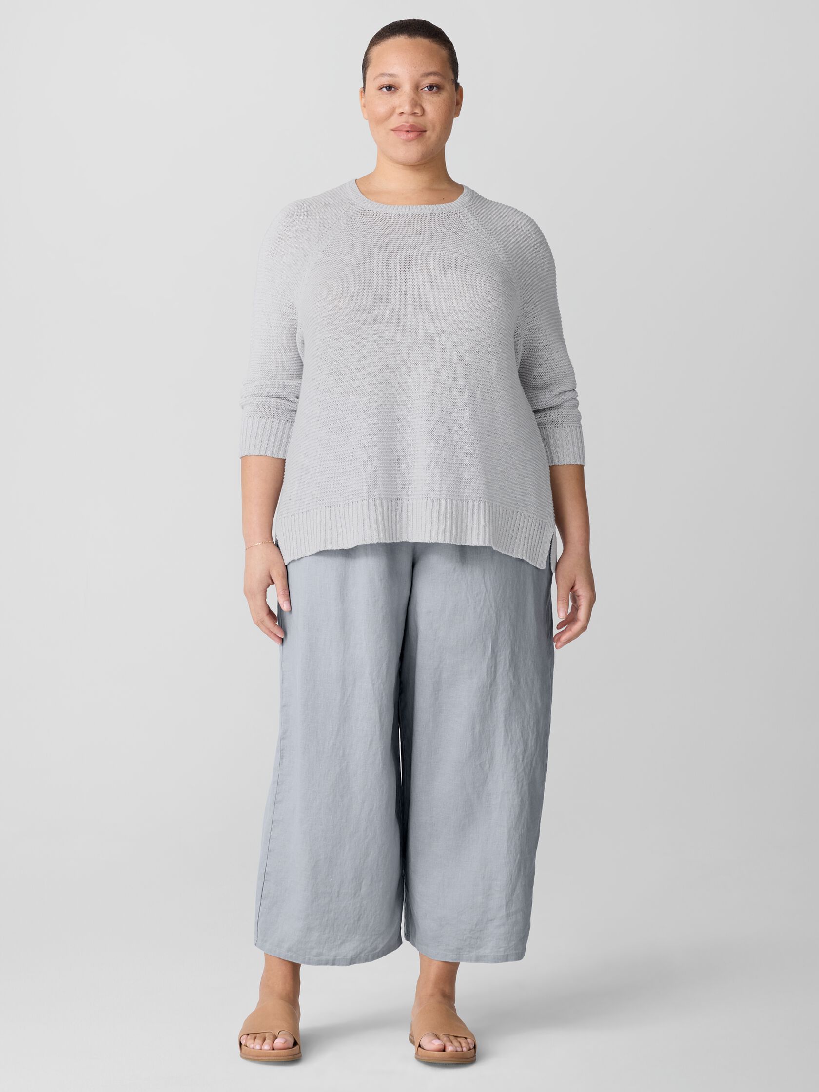 Organic Linen Cotton Slub Crew Neck Top