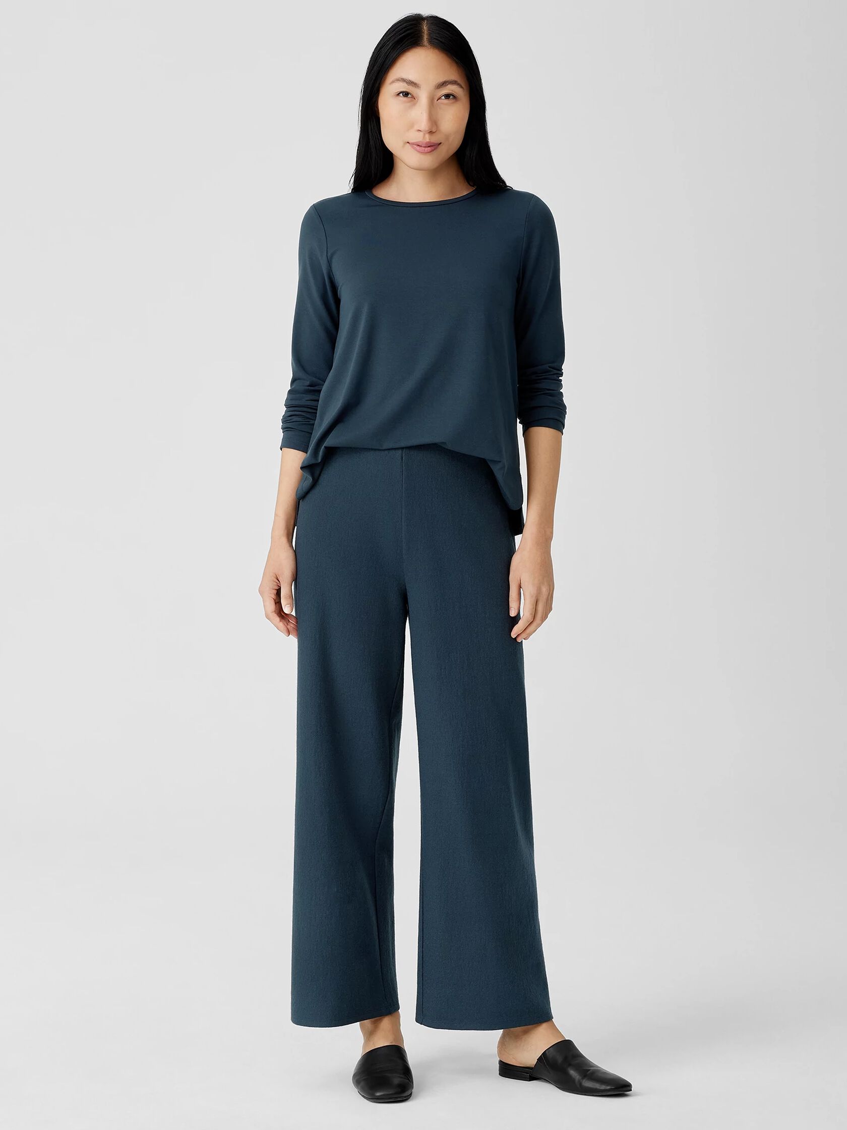 Boiled Wool Jersey Wide-Leg Pant