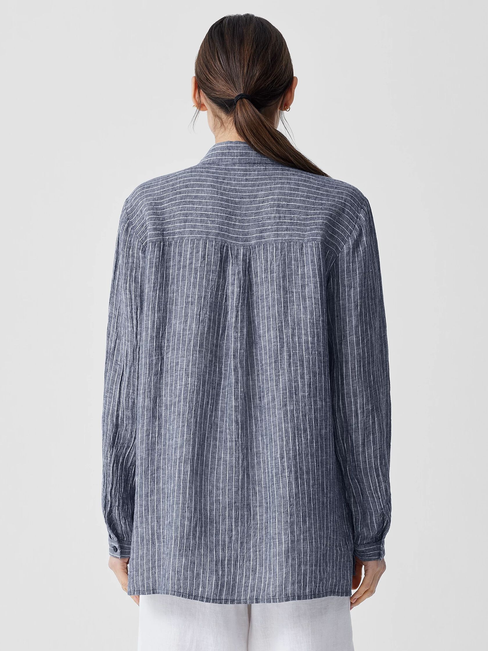 Puckered Organic Linen&nbsp;Classic Collar Long Shirt