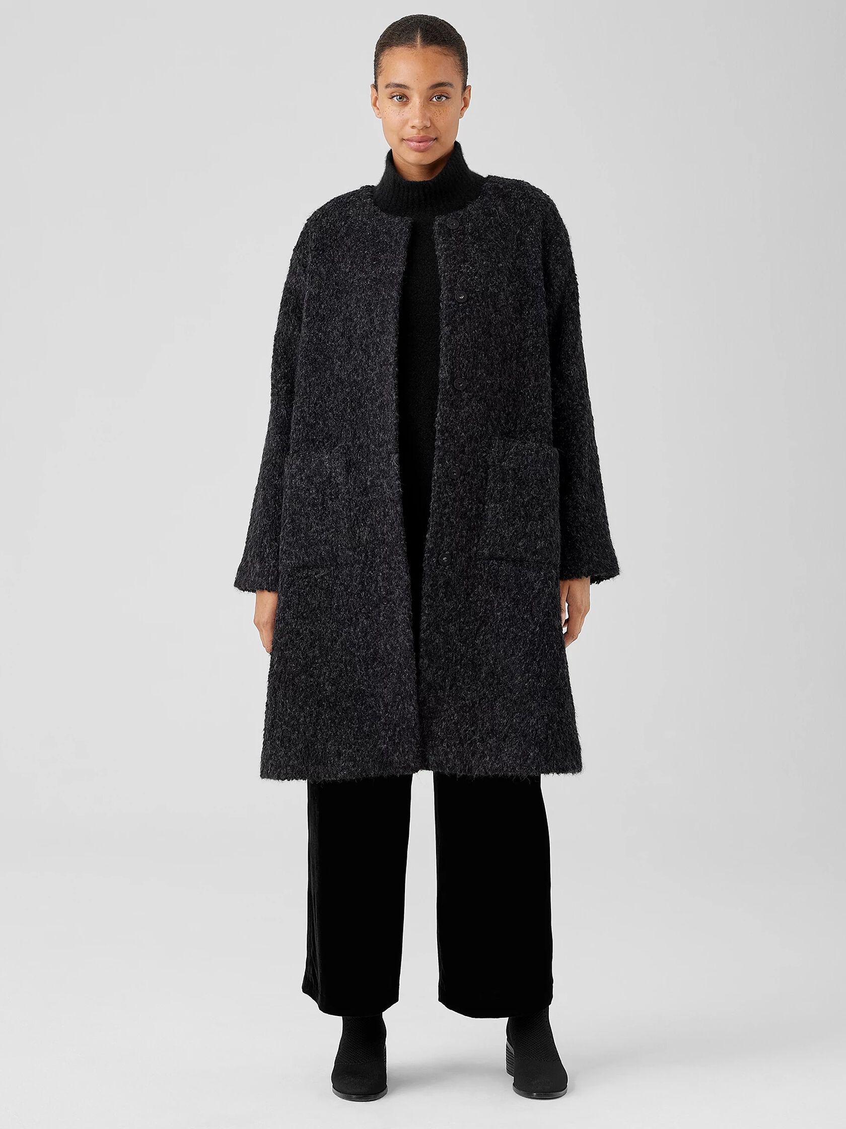 Alpaca Boucle Round Neck Coat