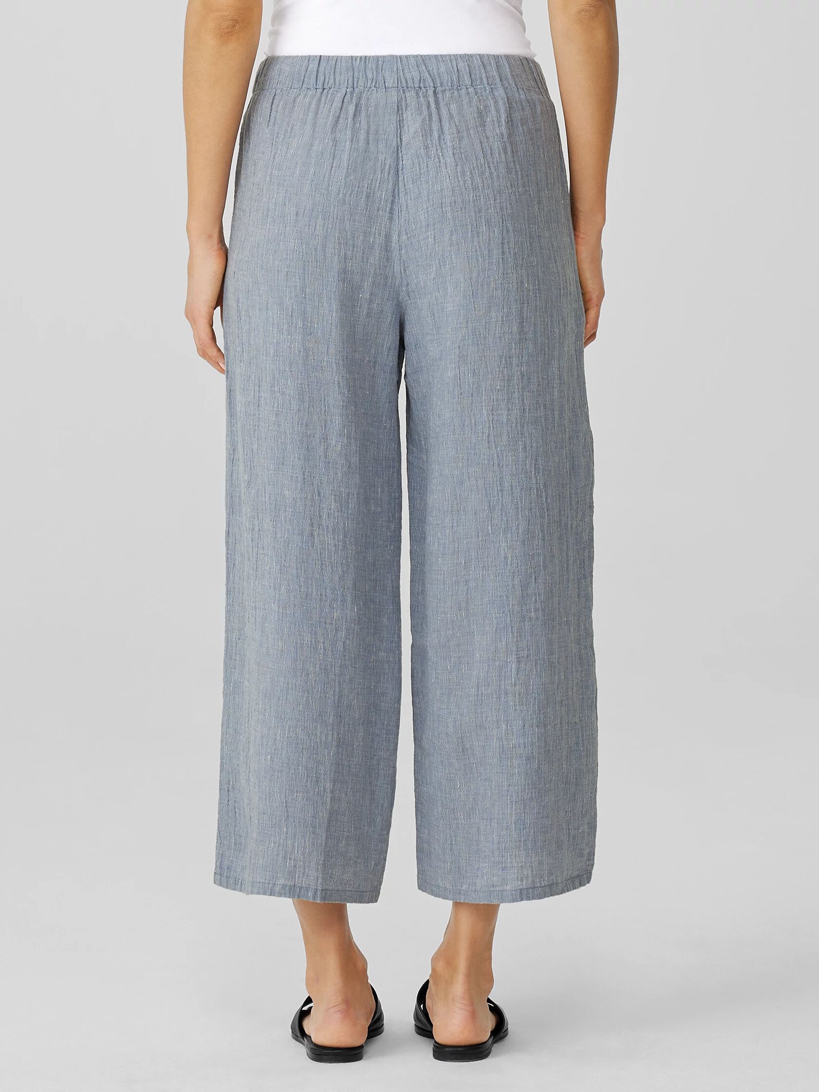 Striped Organic Linen Crinkle&nbsp;Wide-Leg Pant