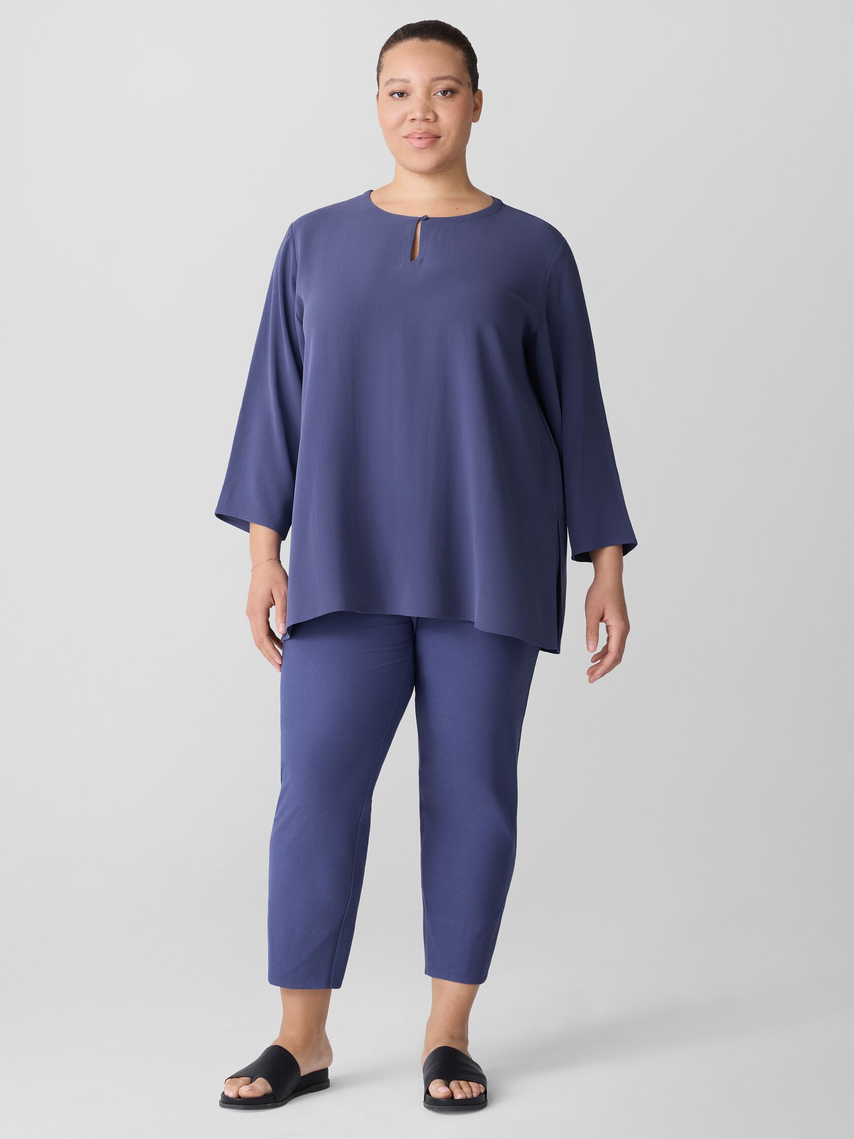 Silk Georgette Crepe Keyhole Top