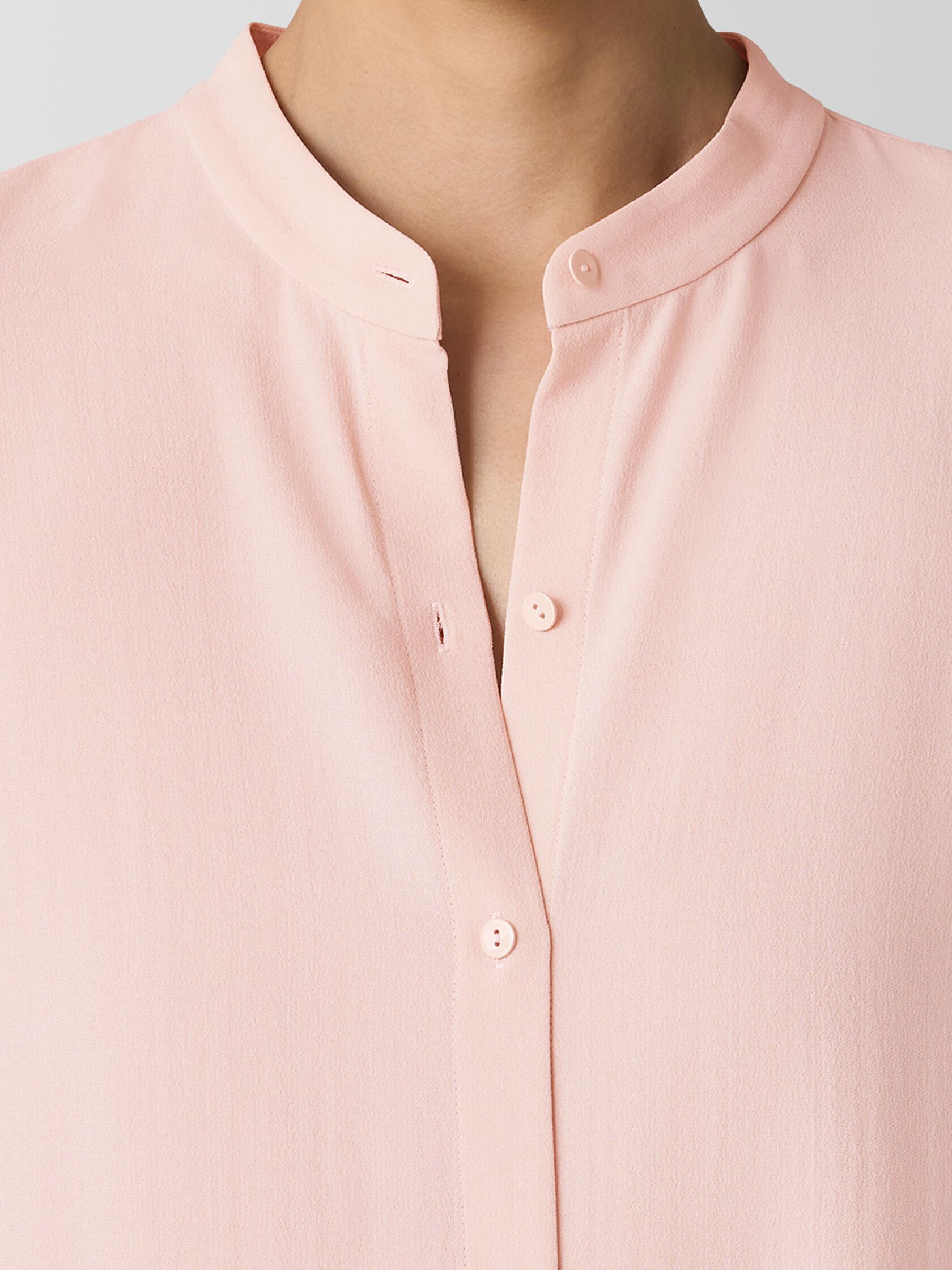 Silk Georgette Crepe Band Collar Shirt